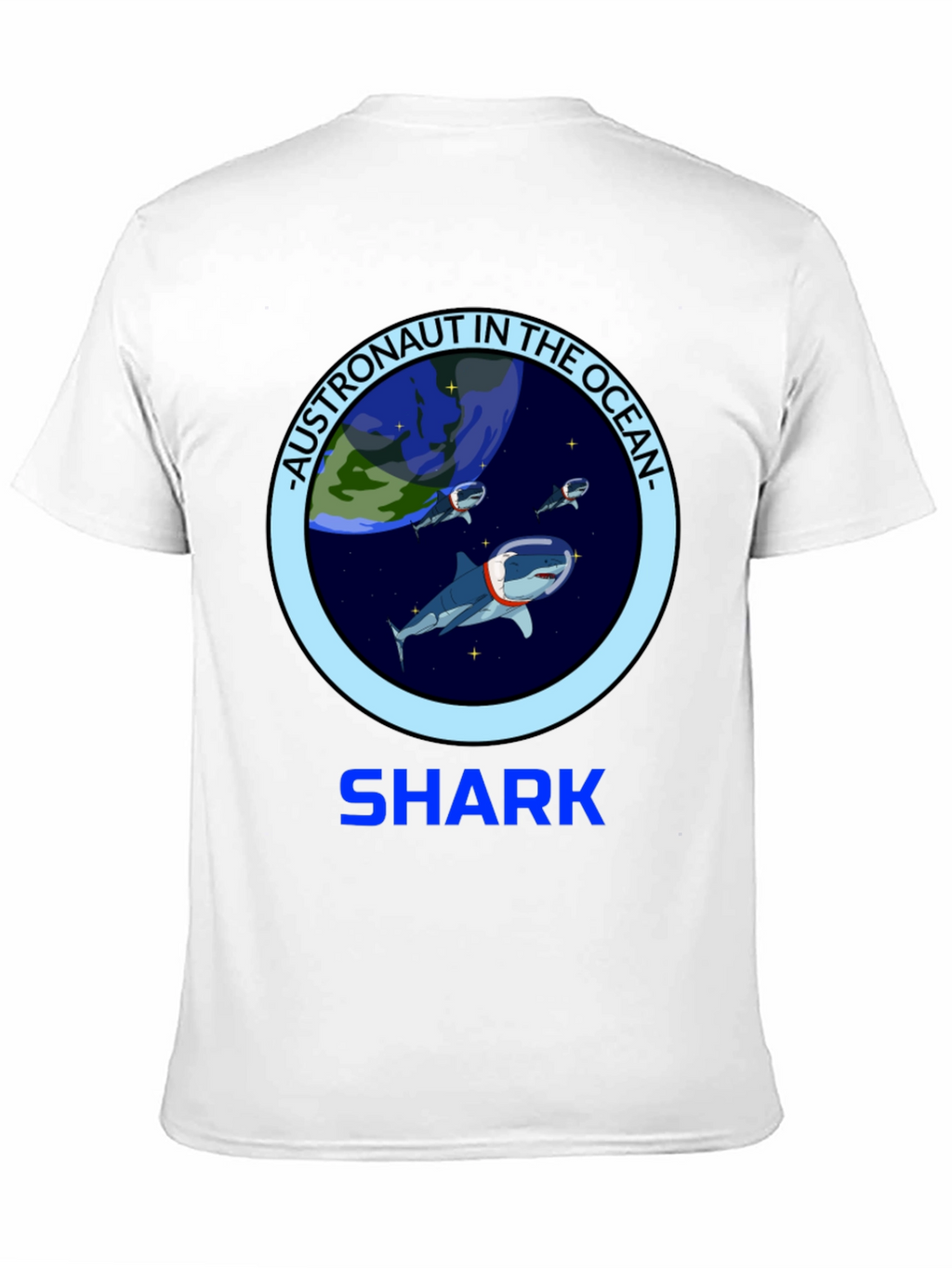 Camiseta Negra Astronauta Tiburón Océano