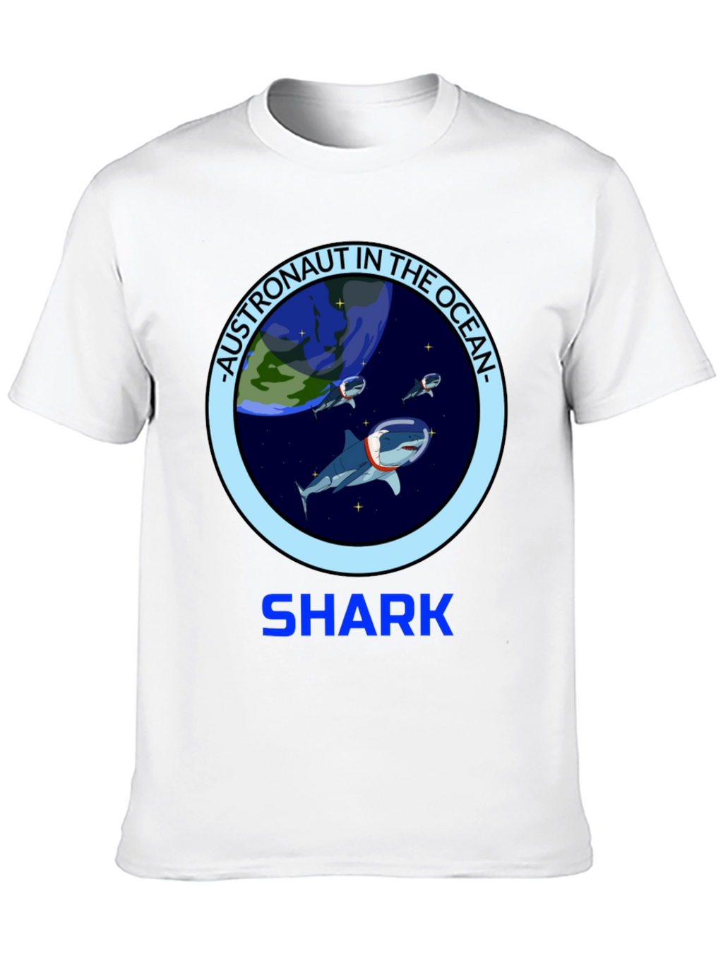 Camiseta Negra Astronauta Tiburón Océano