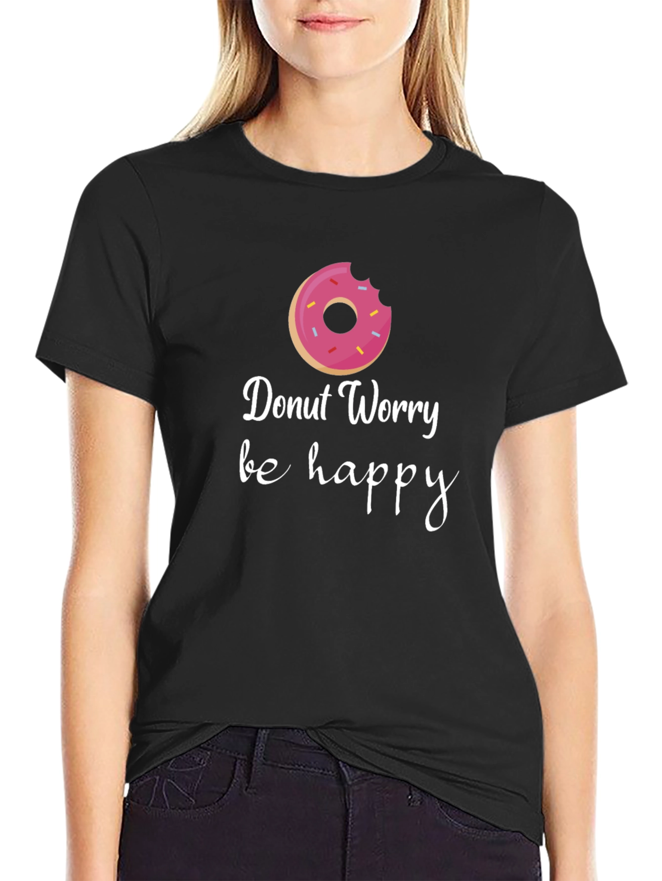 Camiseta Negra con Diseño de Dona y Frase Motivacional