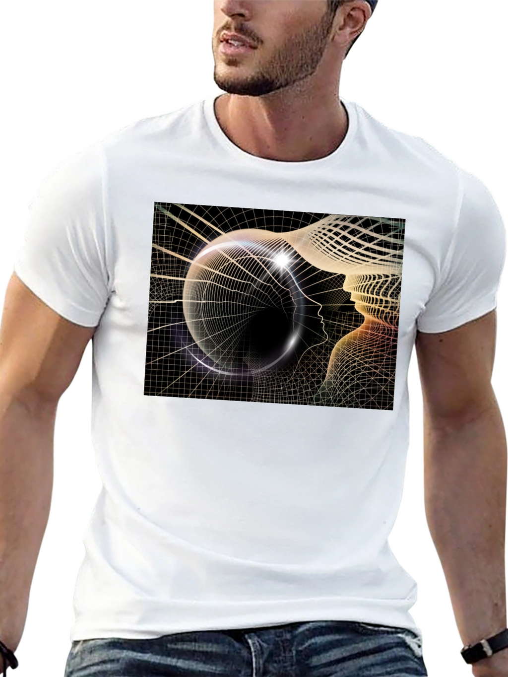 Camiseta Negra con Diseño Abstracto de Cabeza