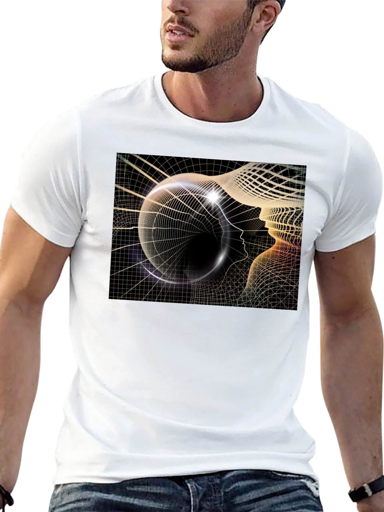 Camiseta Negra con Diseño Abstracto de Cabeza