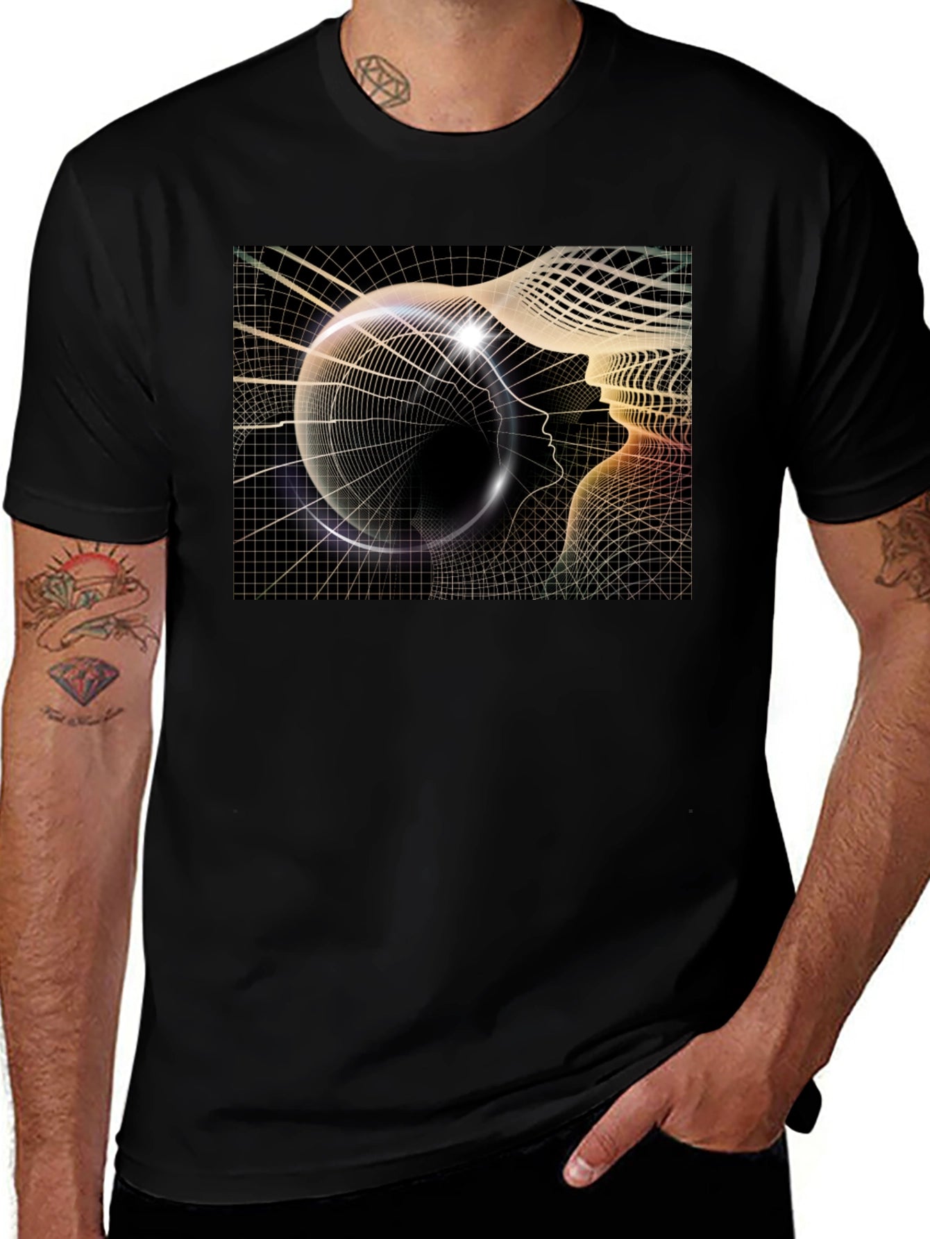 Camiseta Negra con Diseño Abstracto de Cabeza