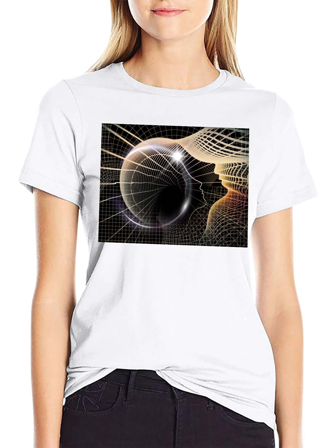 Camiseta Negra con Diseño Abstracto de Cabeza