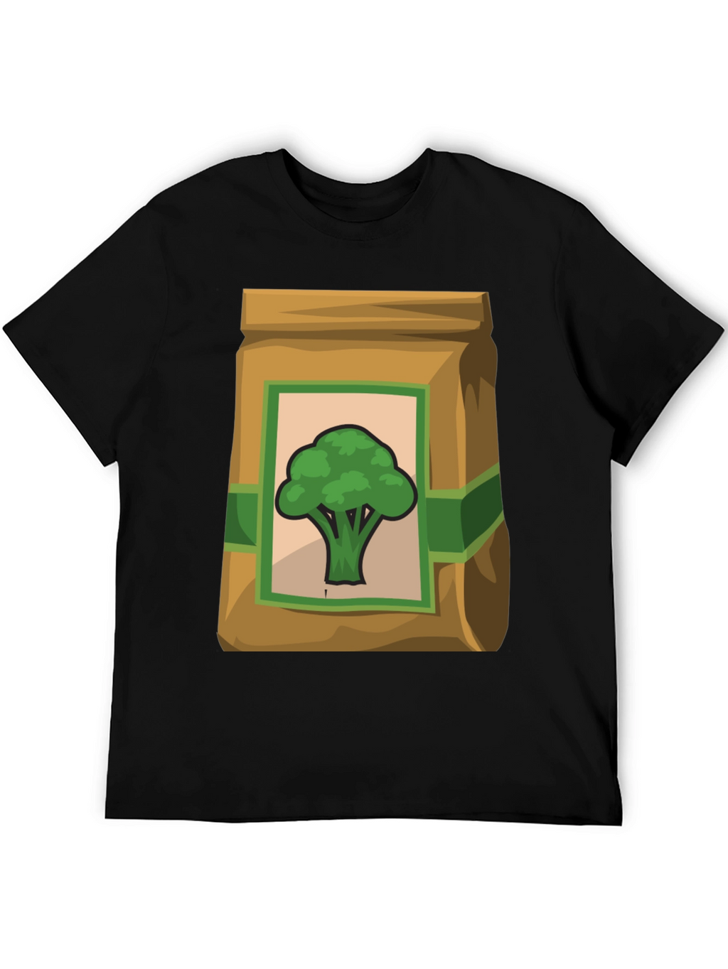 Camiseta Negra con Diseño de Brócoli Animado