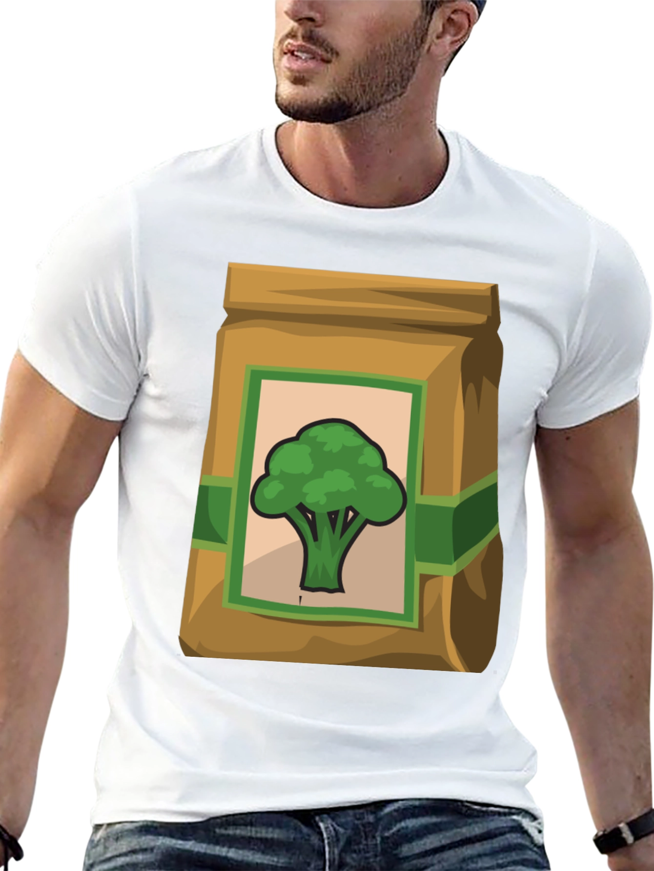 Camiseta Negra con Diseño de Brócoli Animado