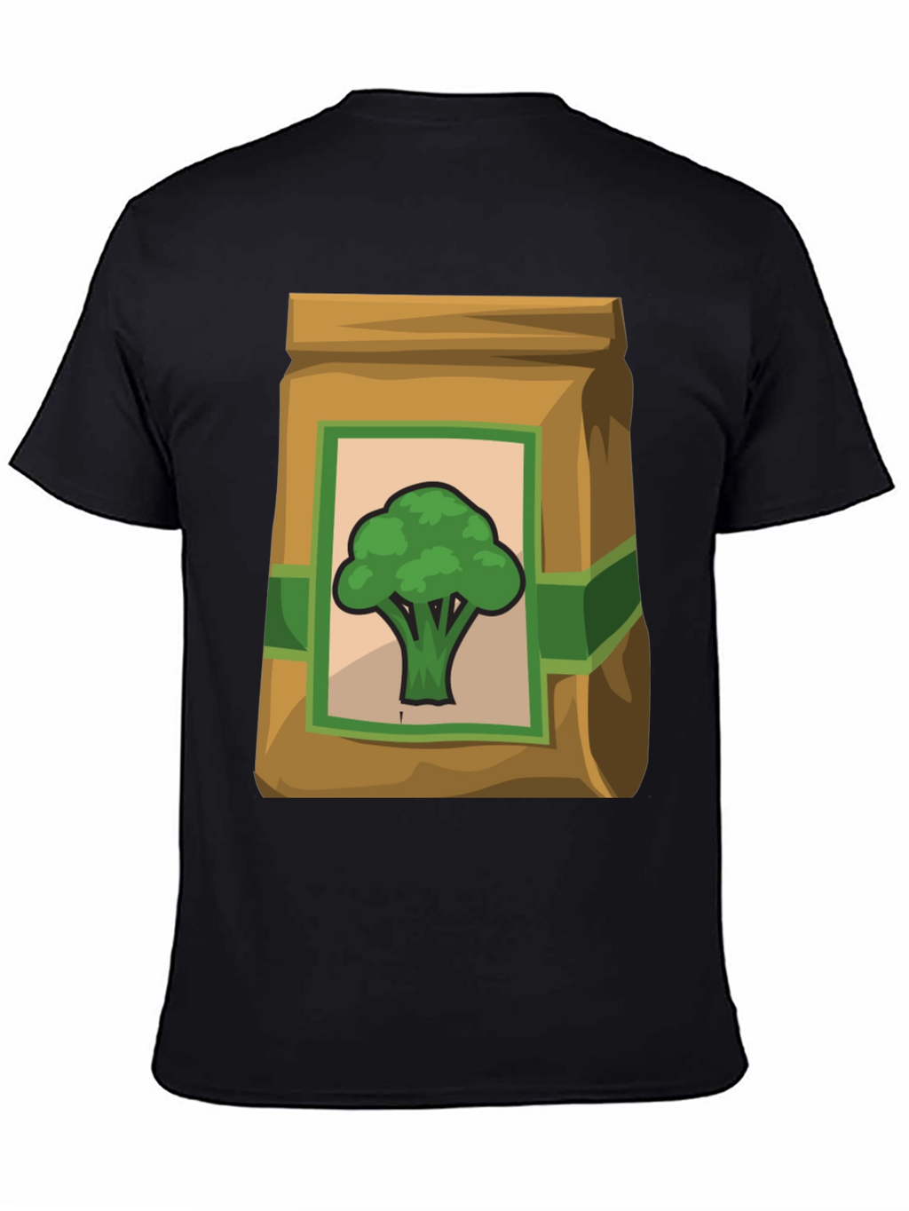 Camiseta Negra con Diseño de Brócoli Animado
