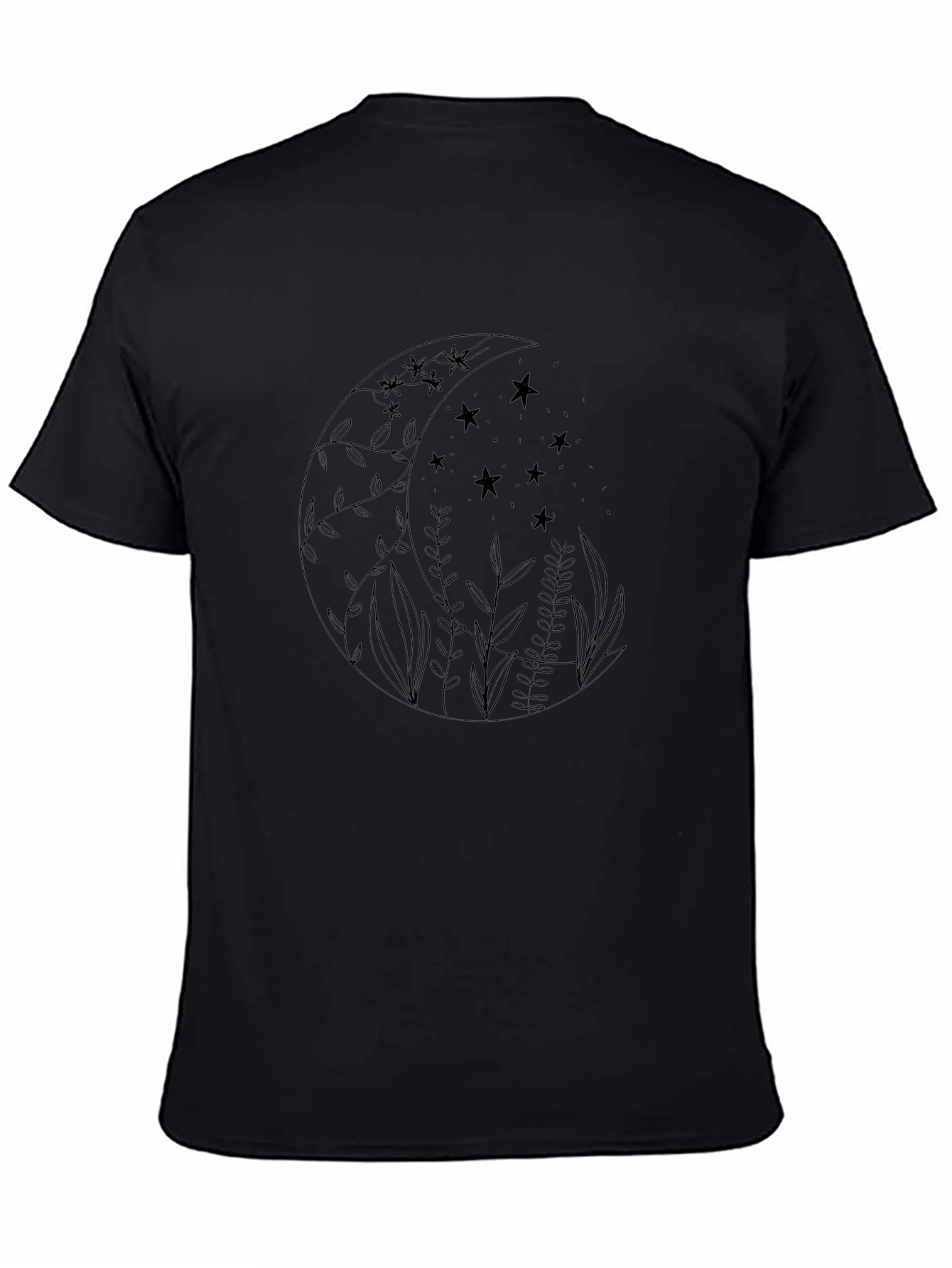 Camiseta Negra con Diseño de Luna y Estrellas