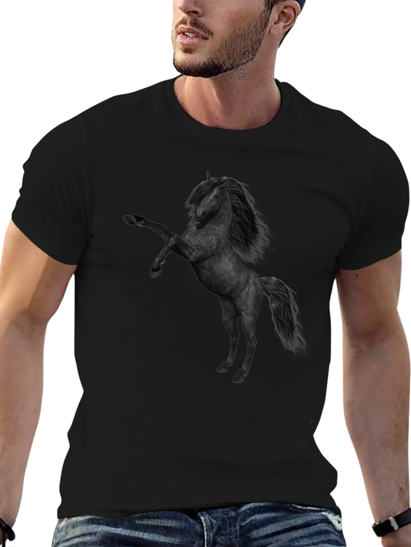 Camiseta Negra con Diseño de Caballo