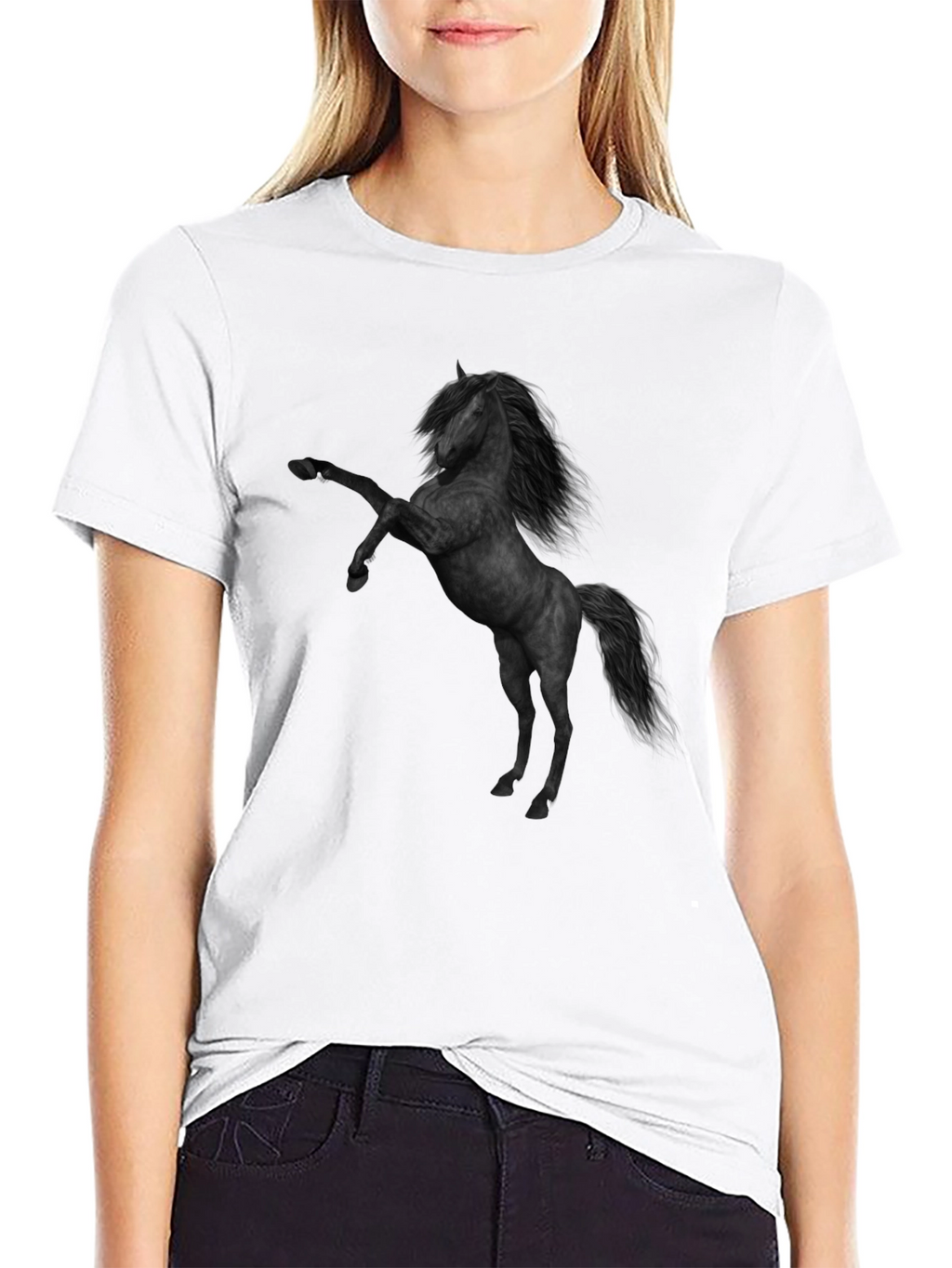 Camiseta Negra con Diseño de Caballo