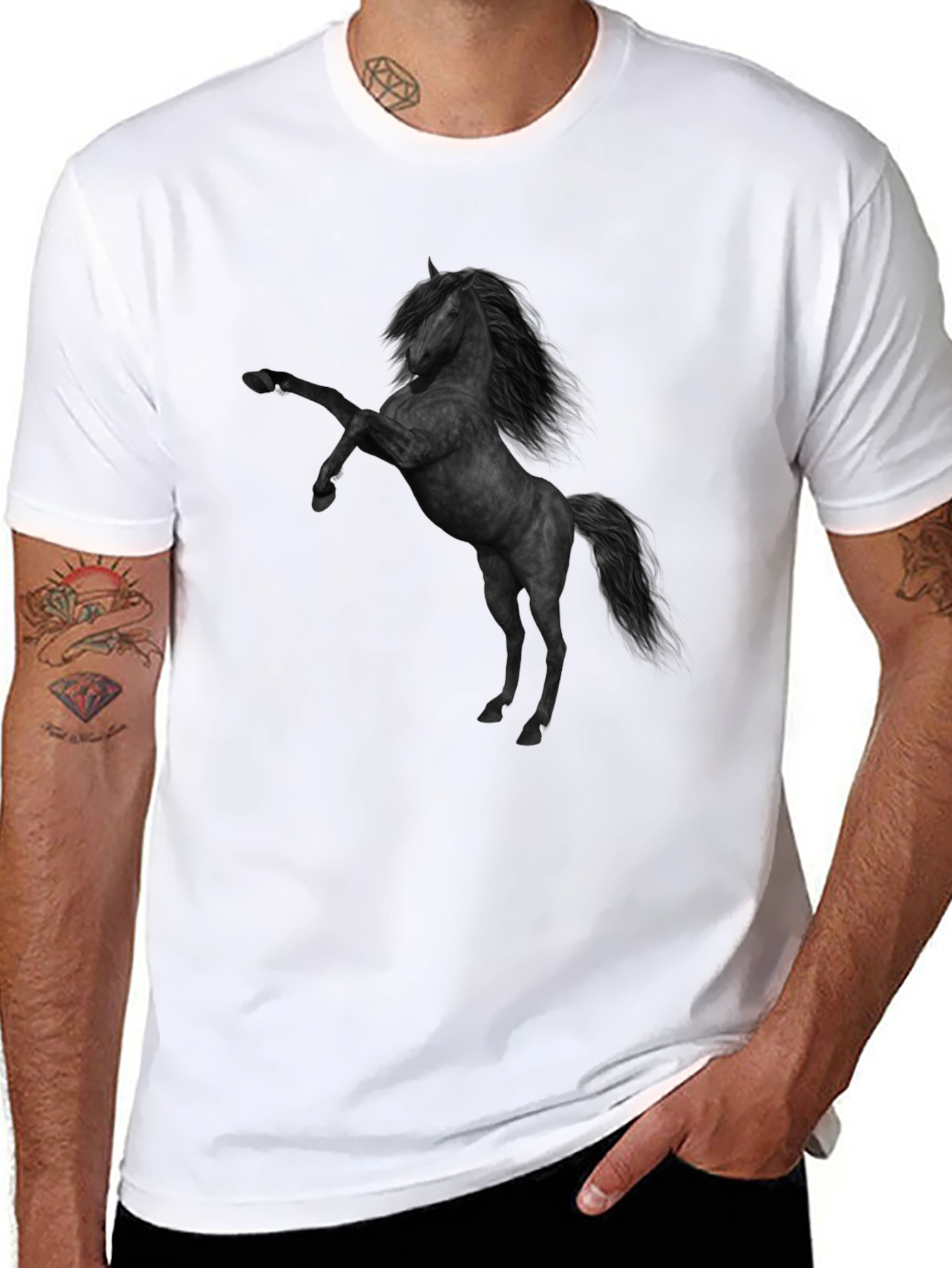 Camiseta Negra con Diseño de Caballo