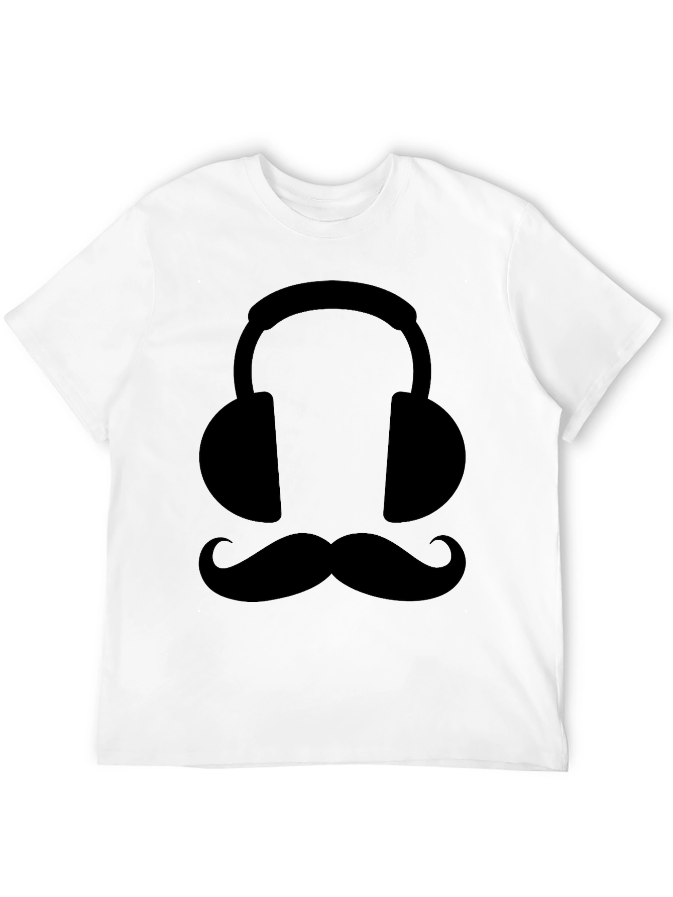 Camiseta Negra con Diseño de Audífonos y Bigote