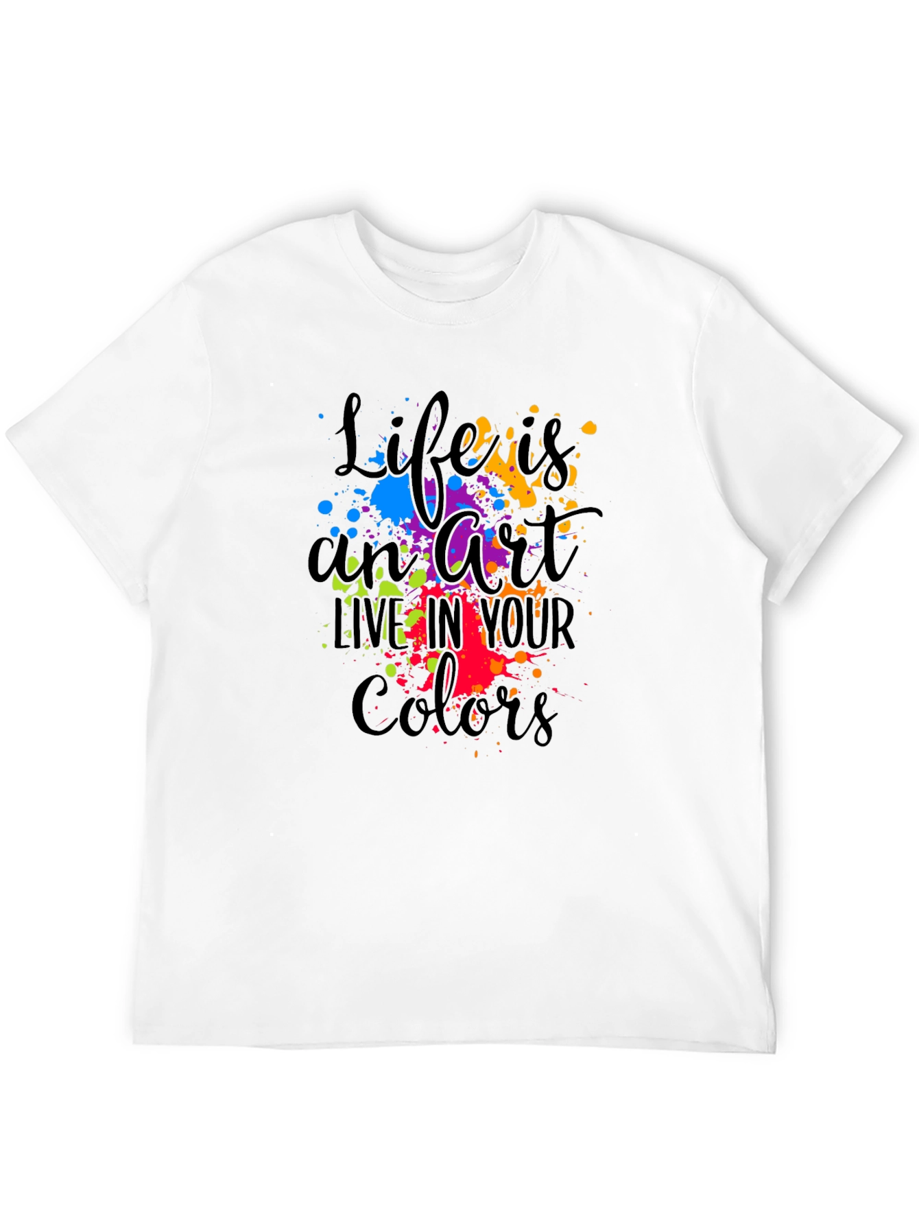 Camiseta Negra con Diseño Artístico de Colores