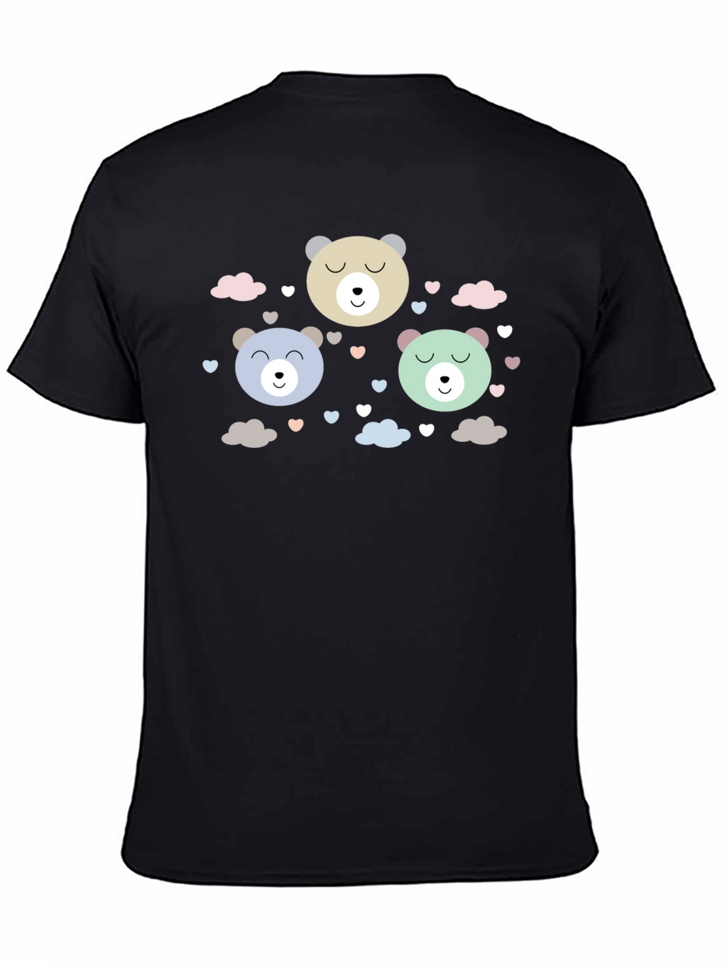 Camiseta Negra con Diseño de Ositos Kawaii