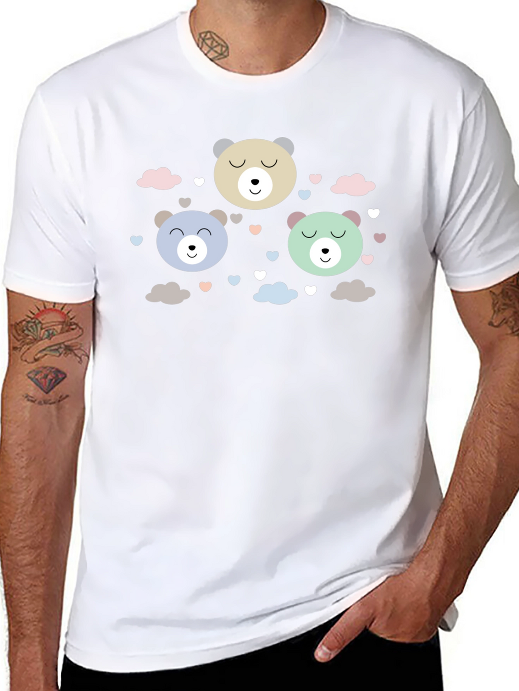 Camiseta Negra con Diseño de Ositos Kawaii