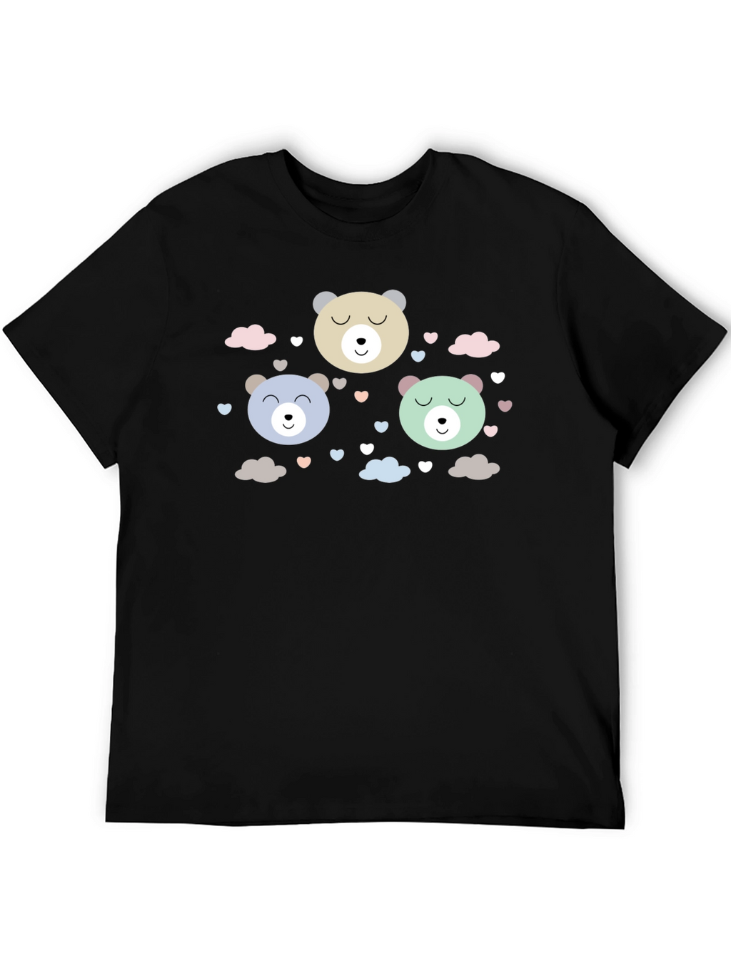 Camiseta Negra con Diseño de Ositos Kawaii