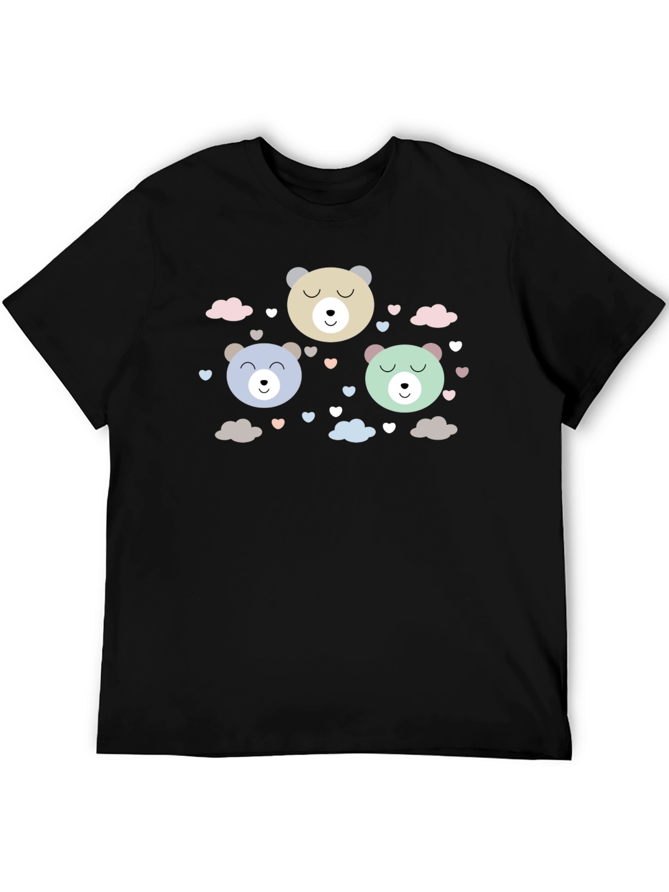 Camiseta Negra con Diseño de Ositos Kawaii