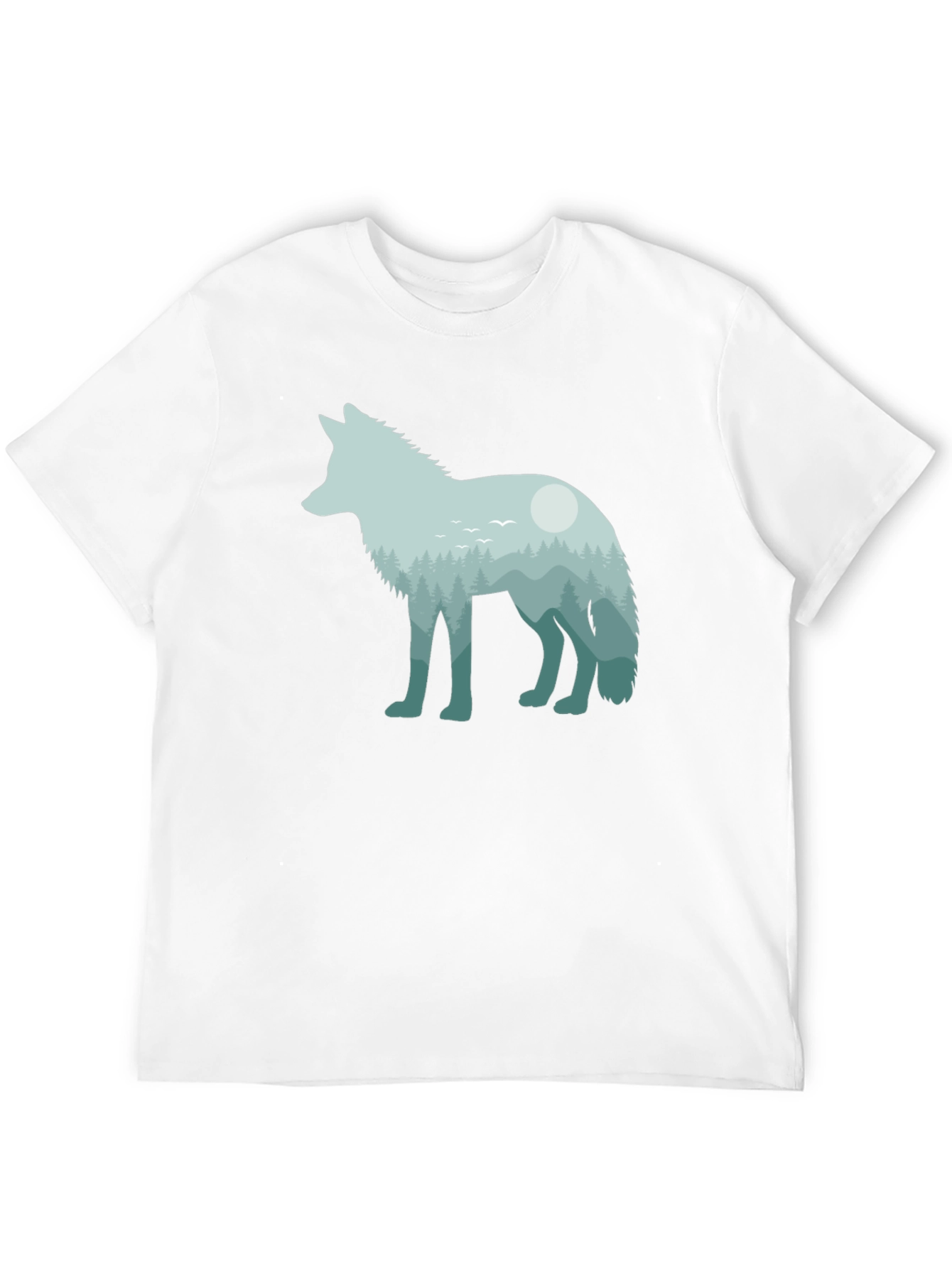 Camiseta Negra con Diseño de Lobo y Bosque