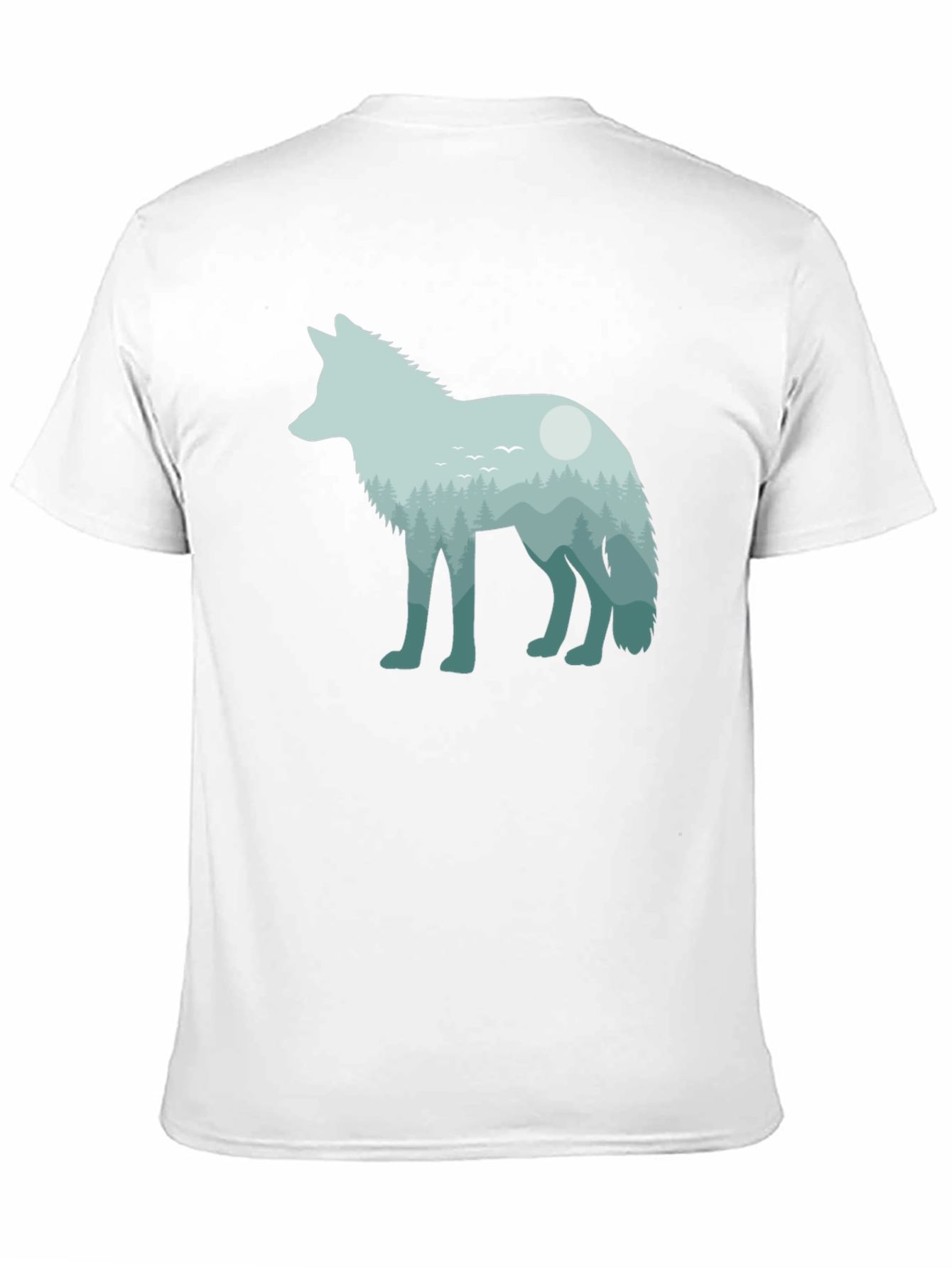 Camiseta Negra con Diseño de Lobo y Bosque