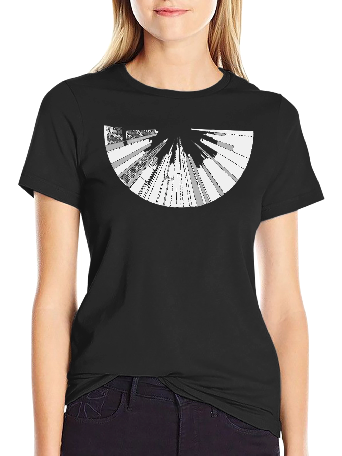 Camiseta Negra con Diseño Abstracto Urbano