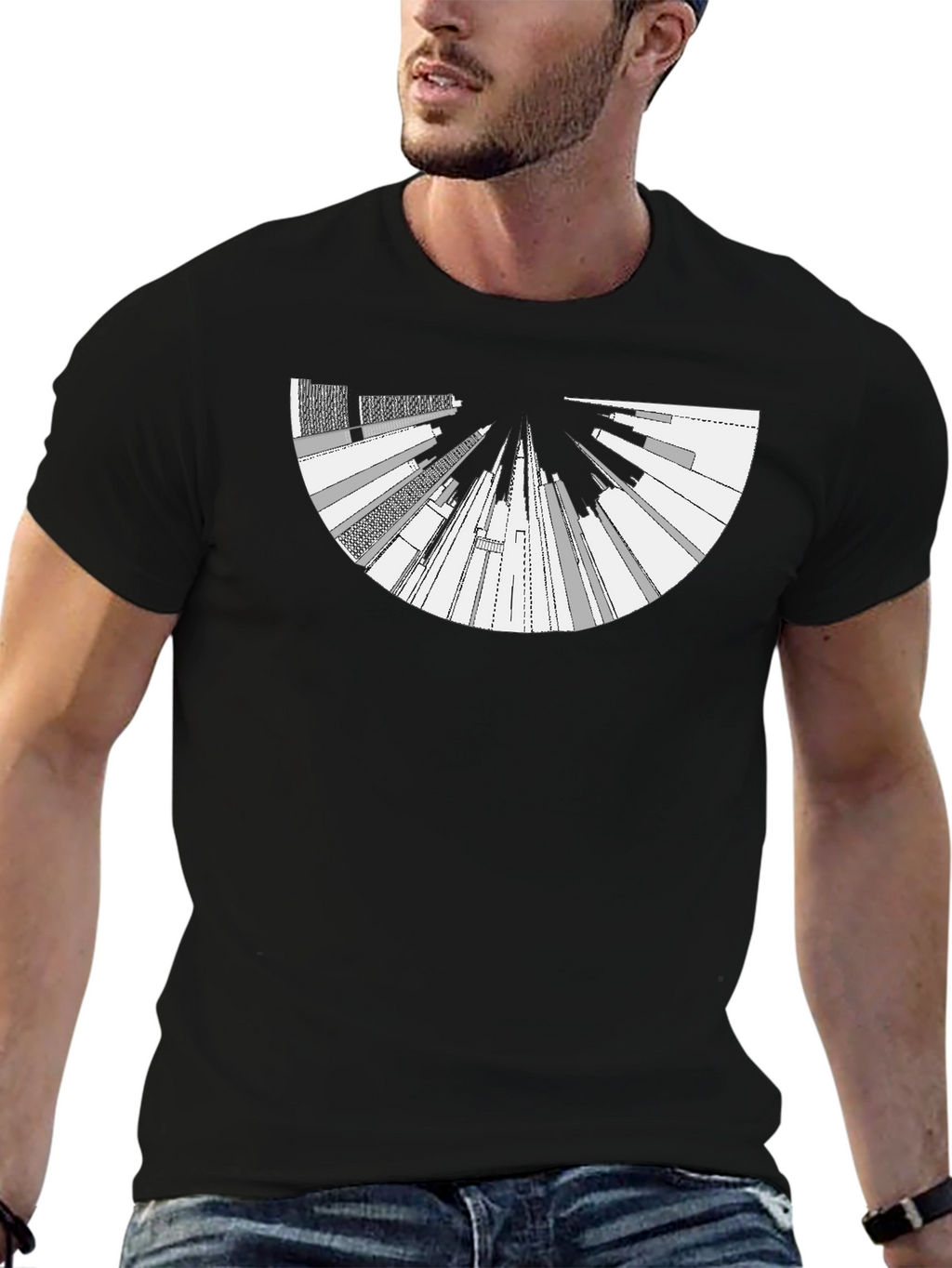 Camiseta Negra con Diseño Abstracto Urbano