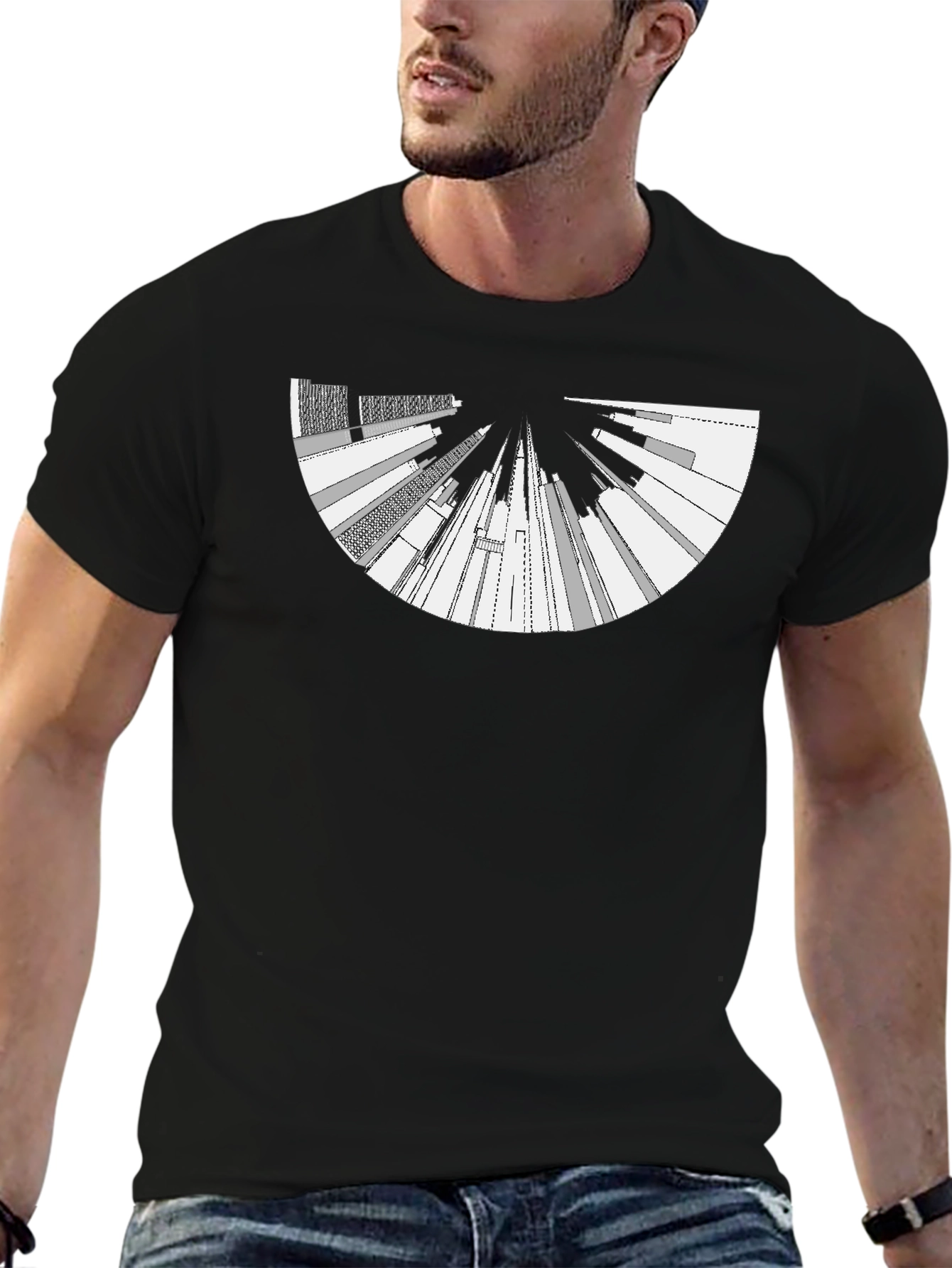Camiseta Negra con Diseño Abstracto Urbano