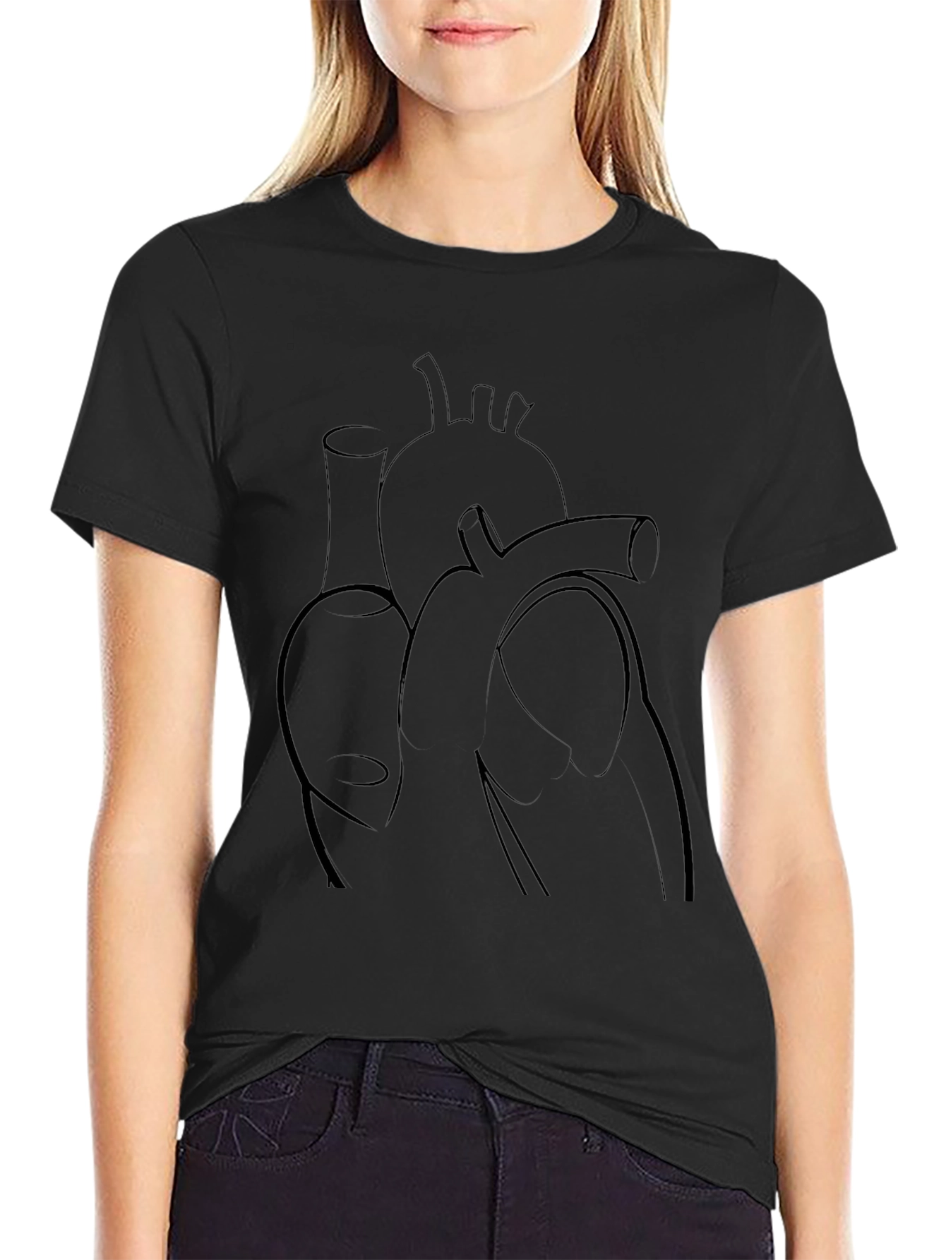 Camiseta Negra con Diseño de Corazón Minimalista