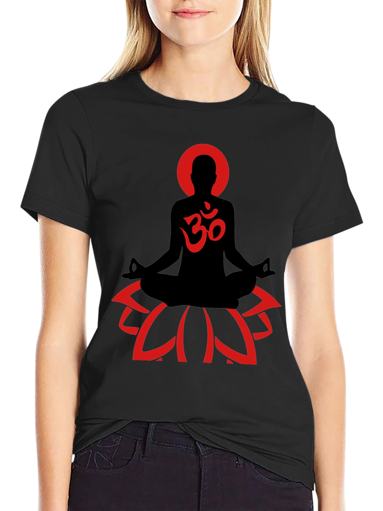 Camiseta Hombre Negra Diseño Yoga Om Flor de Loto