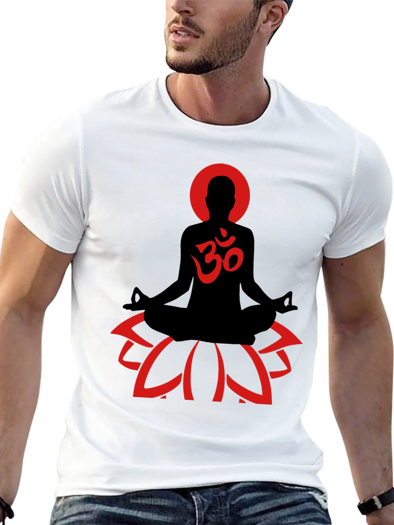 Camiseta Hombre Negra Diseño Yoga Om Flor de Loto