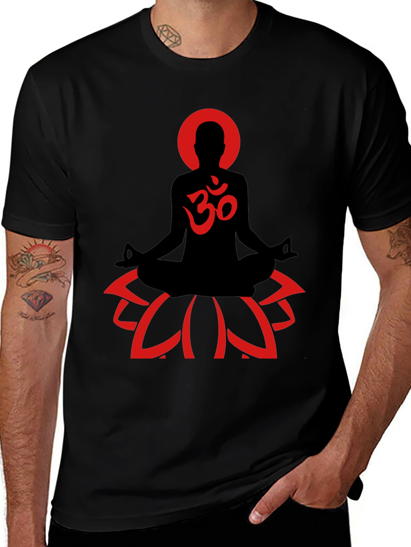 Camiseta Hombre Negra Diseño Yoga Om Flor de Loto