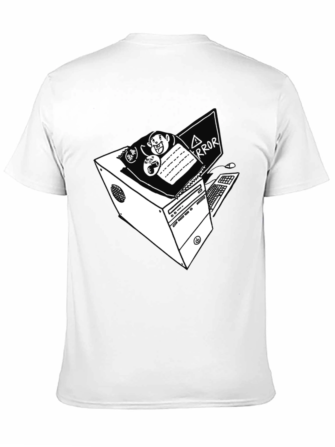 Camiseta Negra con Diseño de Ordenador Vintage Error