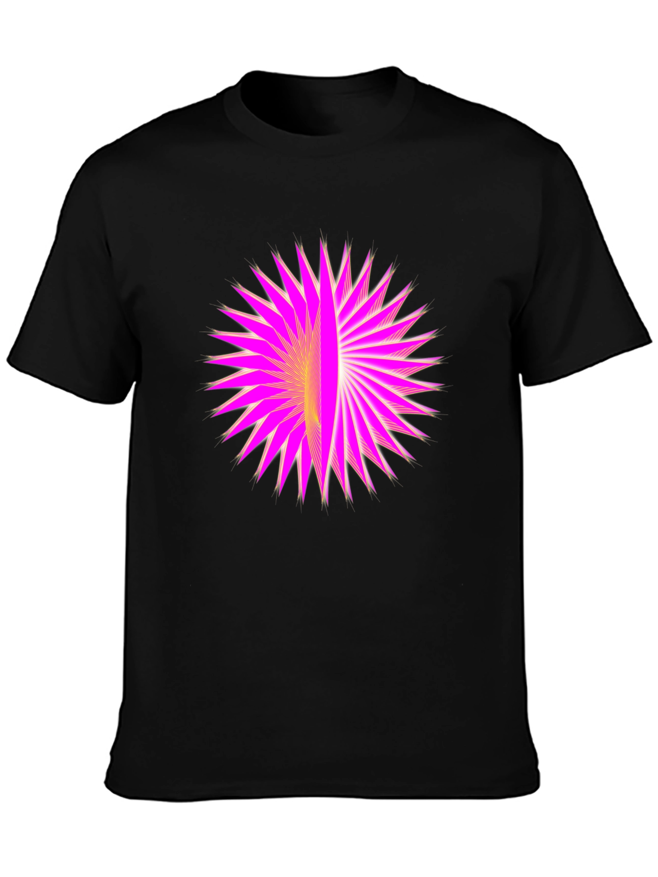 Camiseta Negra con Diseño Abstracto Rosa y Amarillo