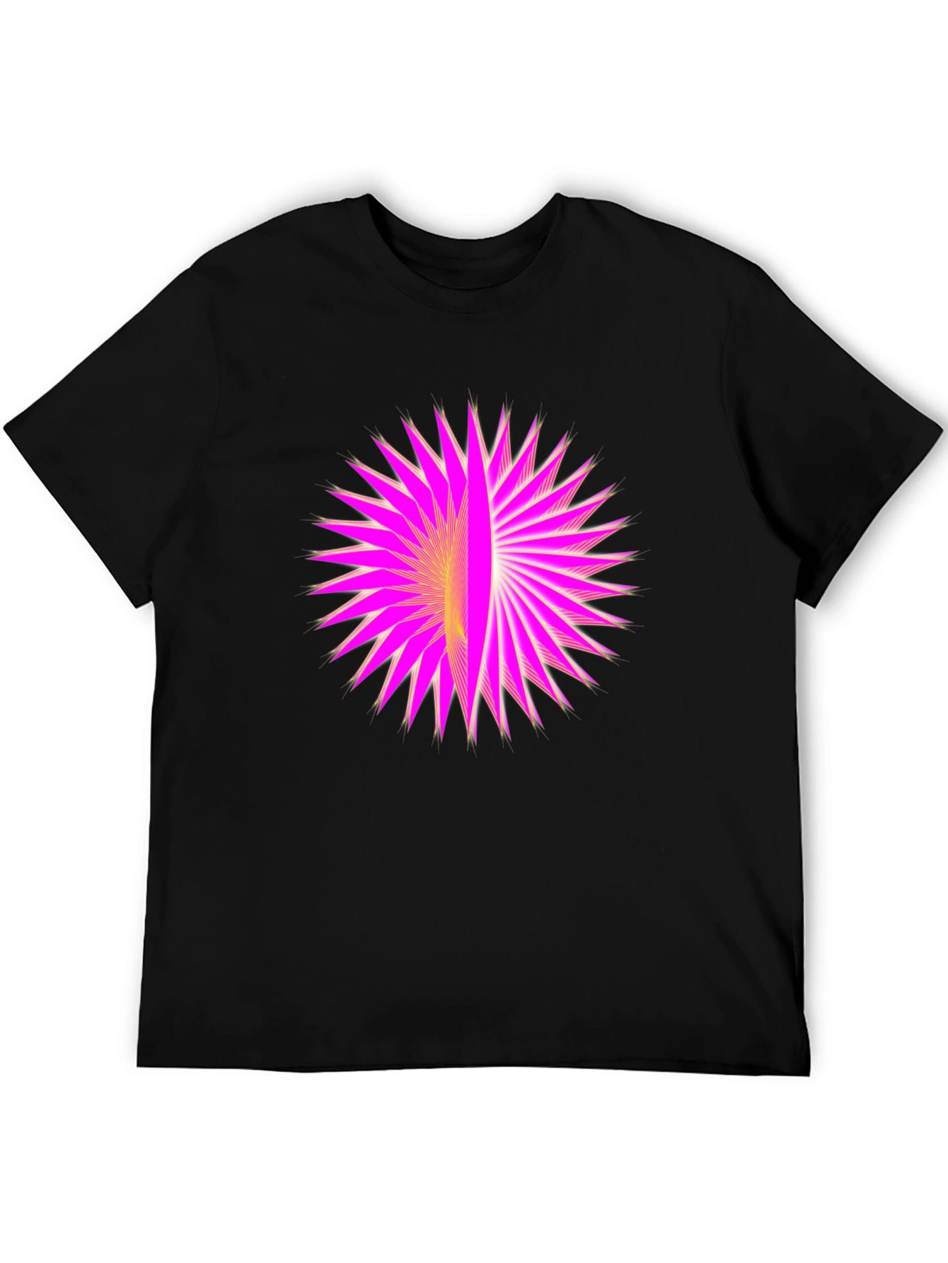 Camiseta Negra con Diseño Abstracto Rosa y Amarillo