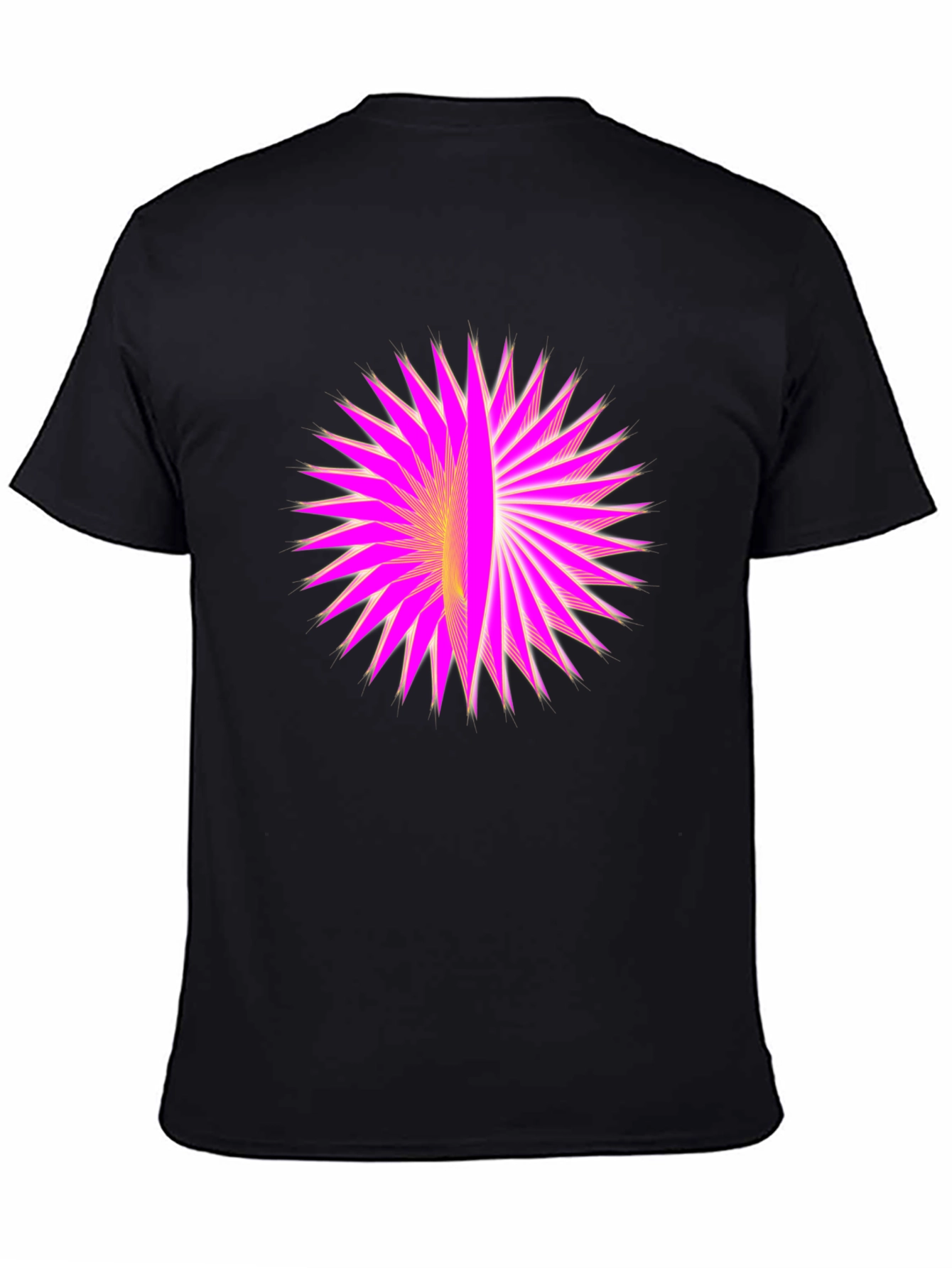 Camiseta Negra con Diseño Abstracto Rosa y Amarillo