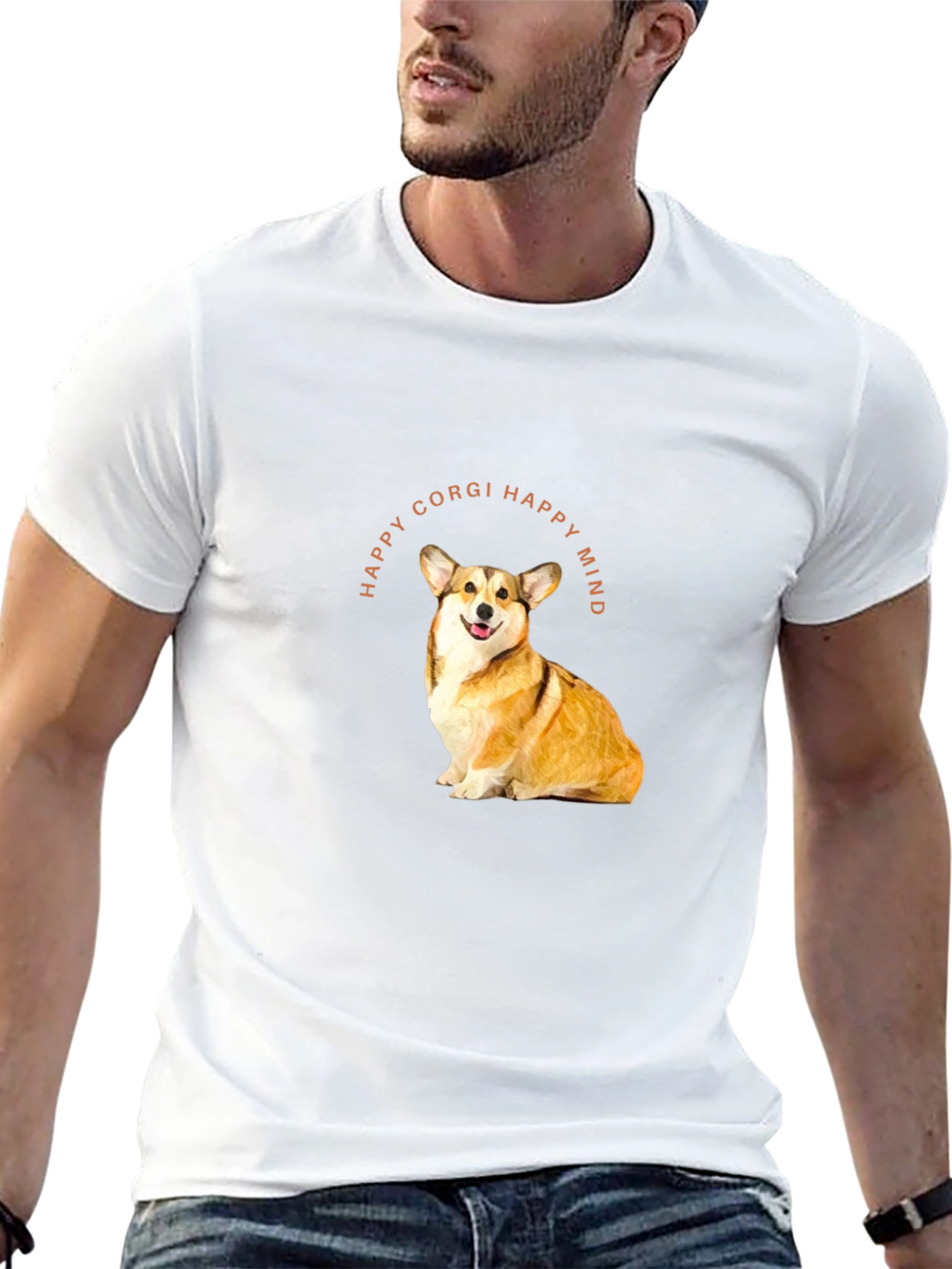 Camiseta Negra con Diseño de Corgi Feliz