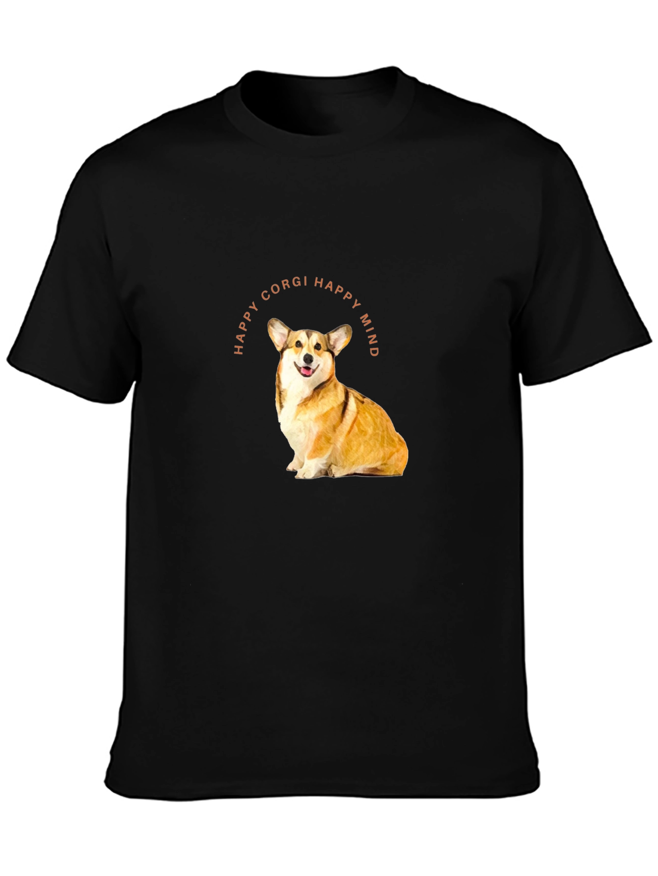 Camiseta Negra con Diseño de Corgi Feliz
