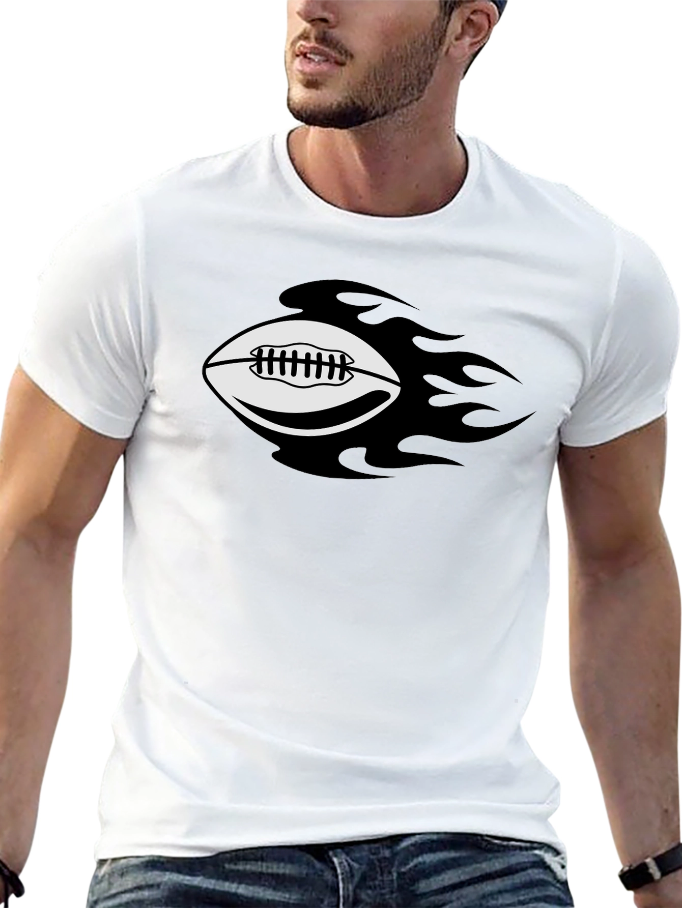 Camiseta Negra con Diseño de Balón de Fútbol Americano