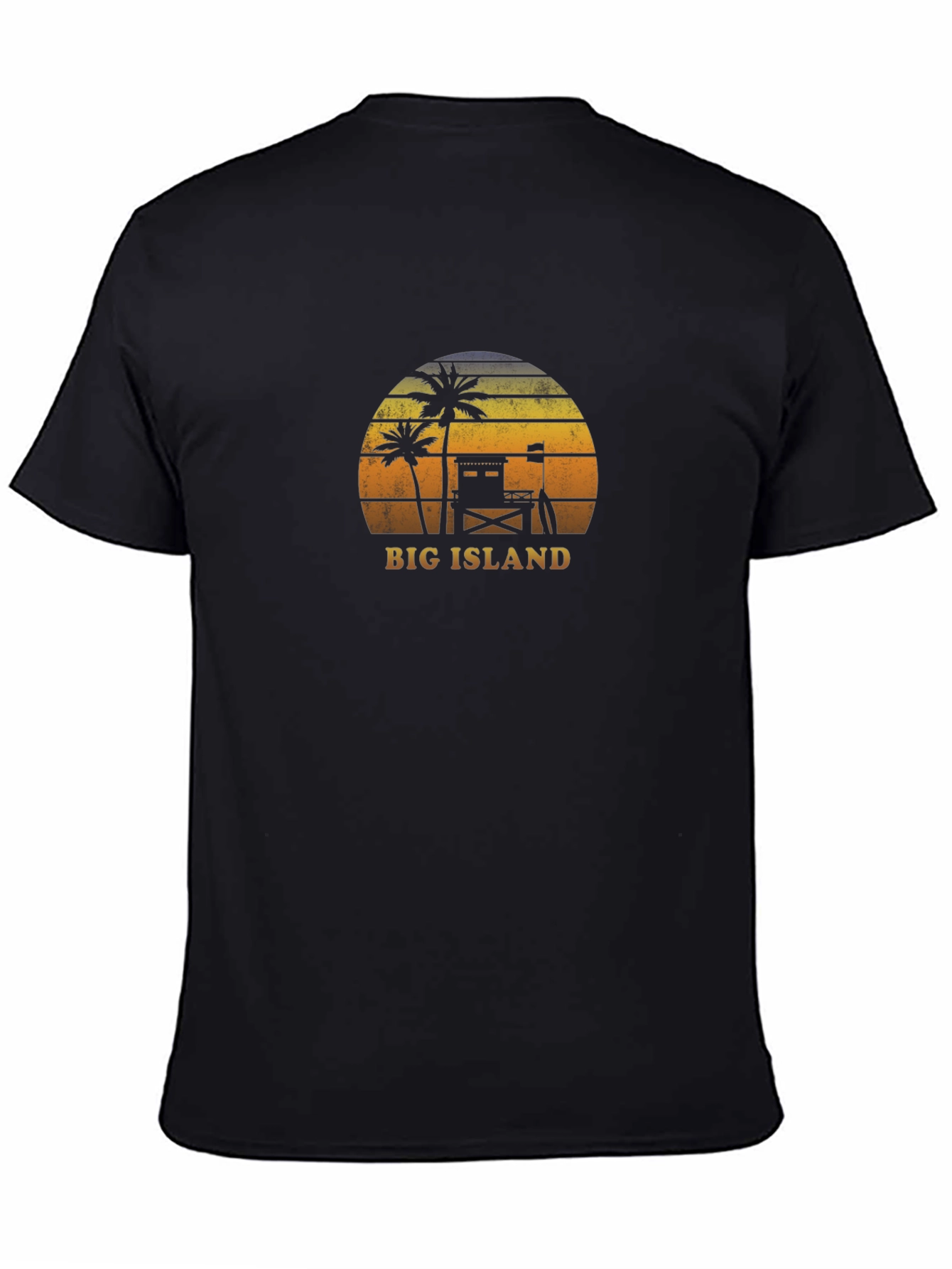 Camiseta negra Big Island estilo retro playero