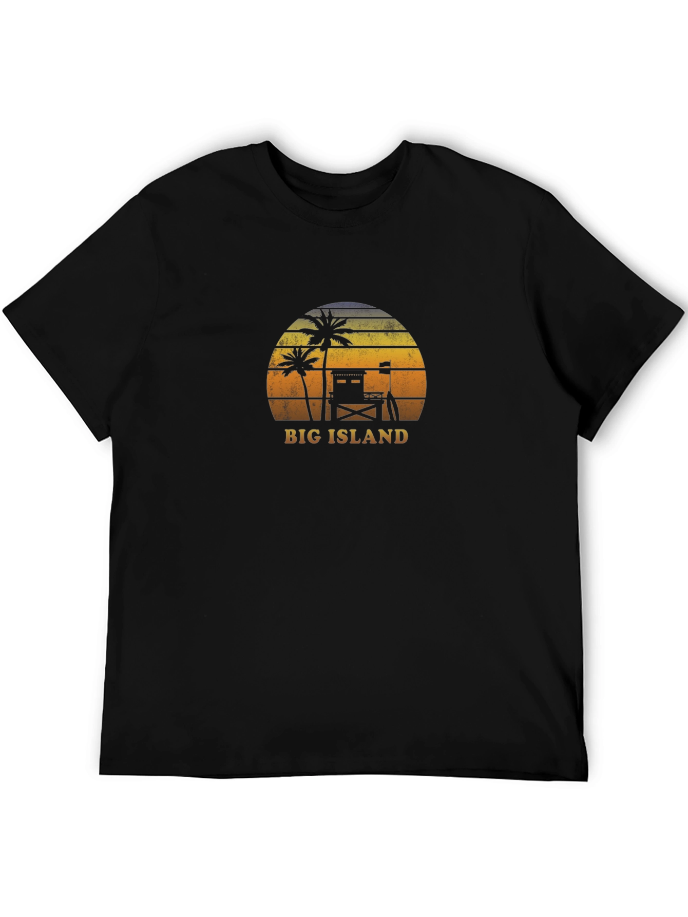 Camiseta negra Big Island estilo retro playero