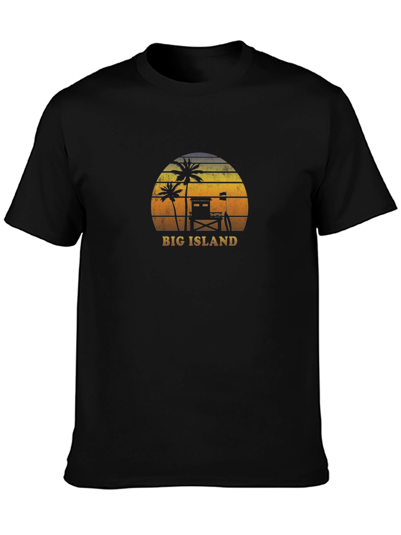 Camiseta negra Big Island estilo retro playero