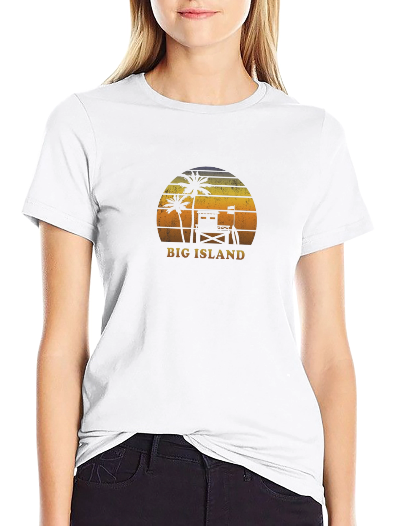 Camiseta negra Big Island estilo retro playero