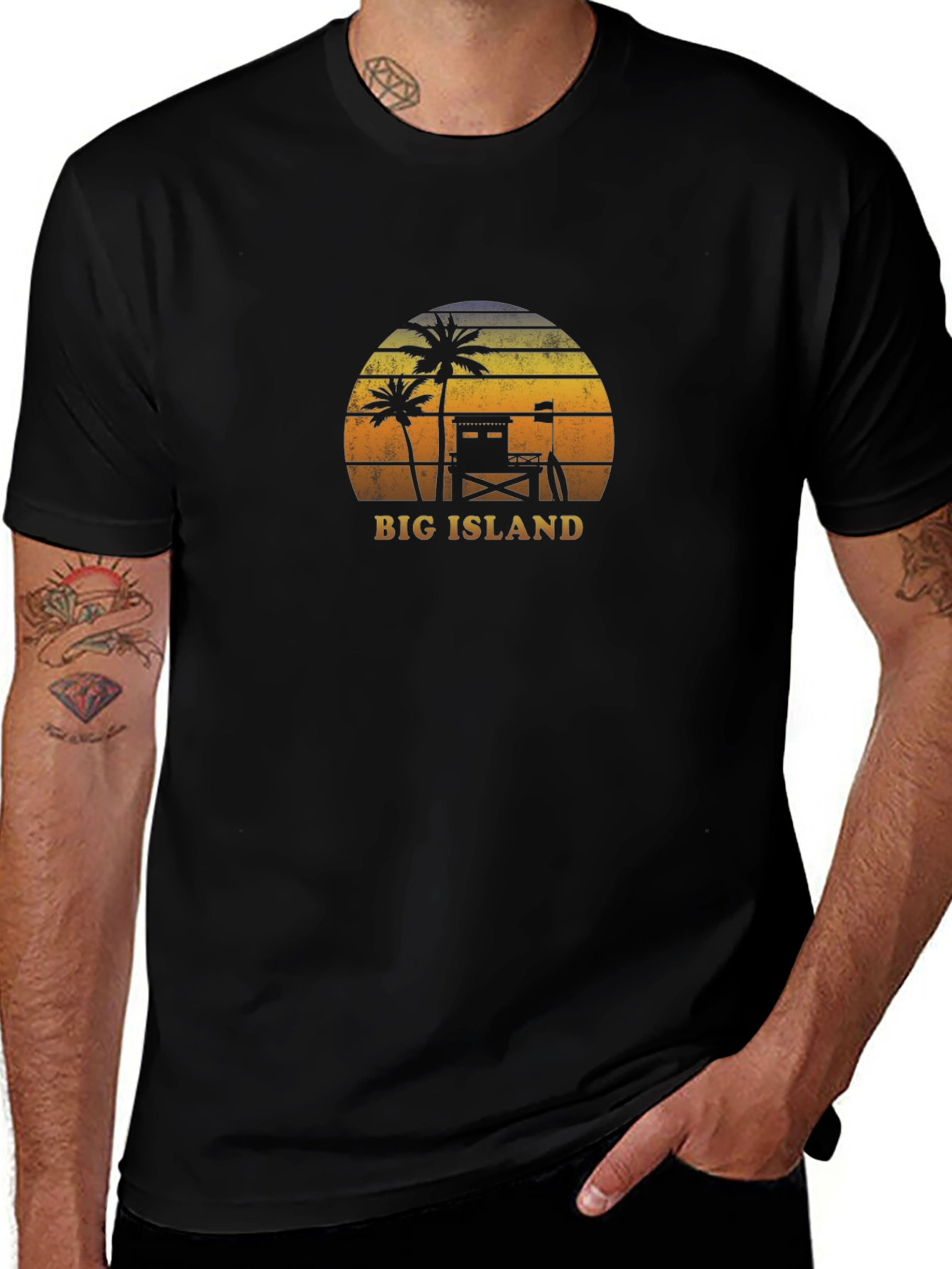 Camiseta negra Big Island estilo retro playero