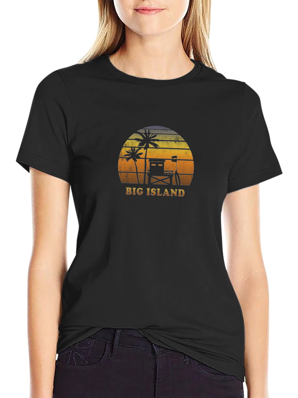 Camiseta negra Big Island estilo retro playero