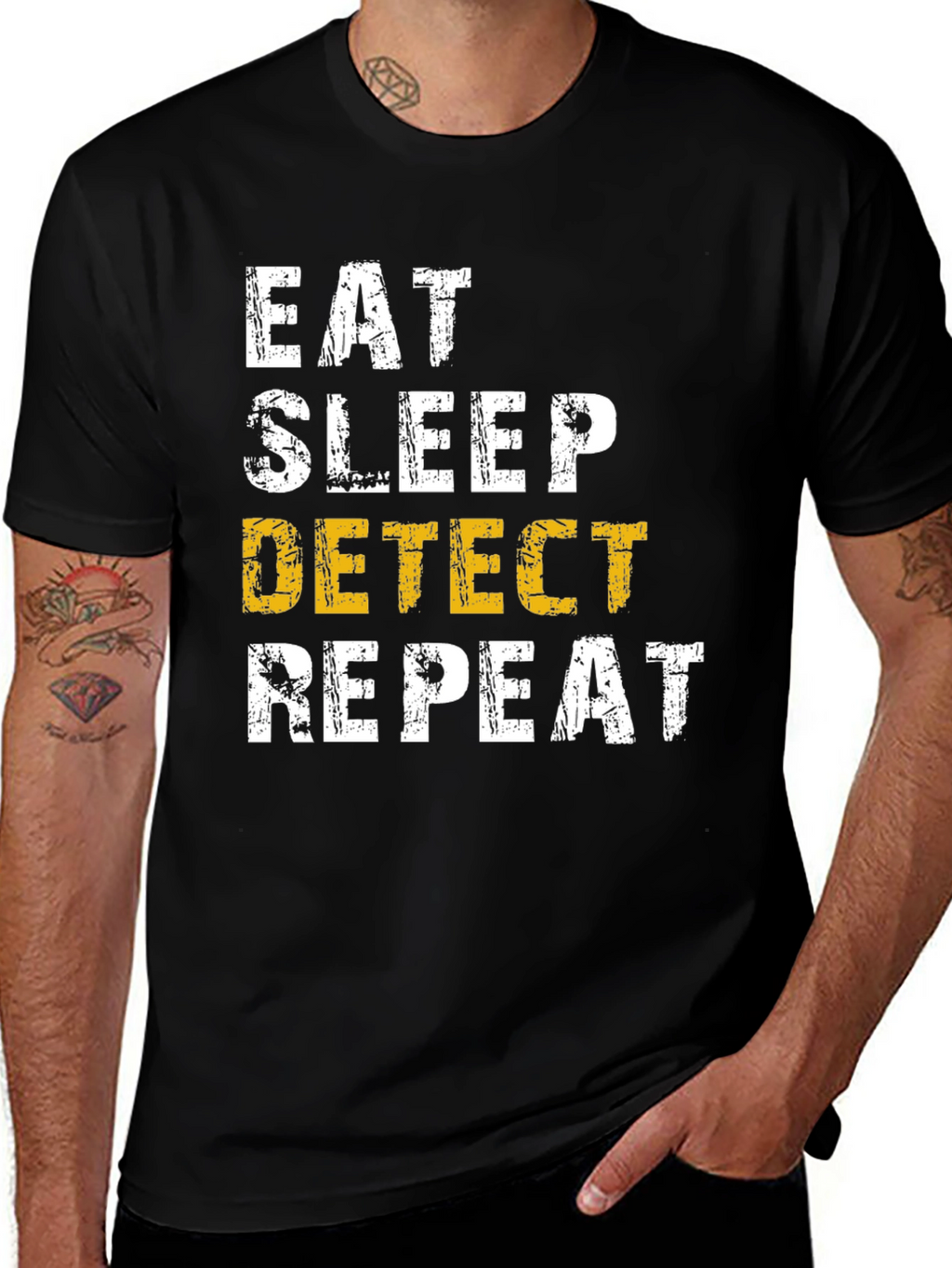 Camiseta Hombre: Come Duerme Detecta Repite