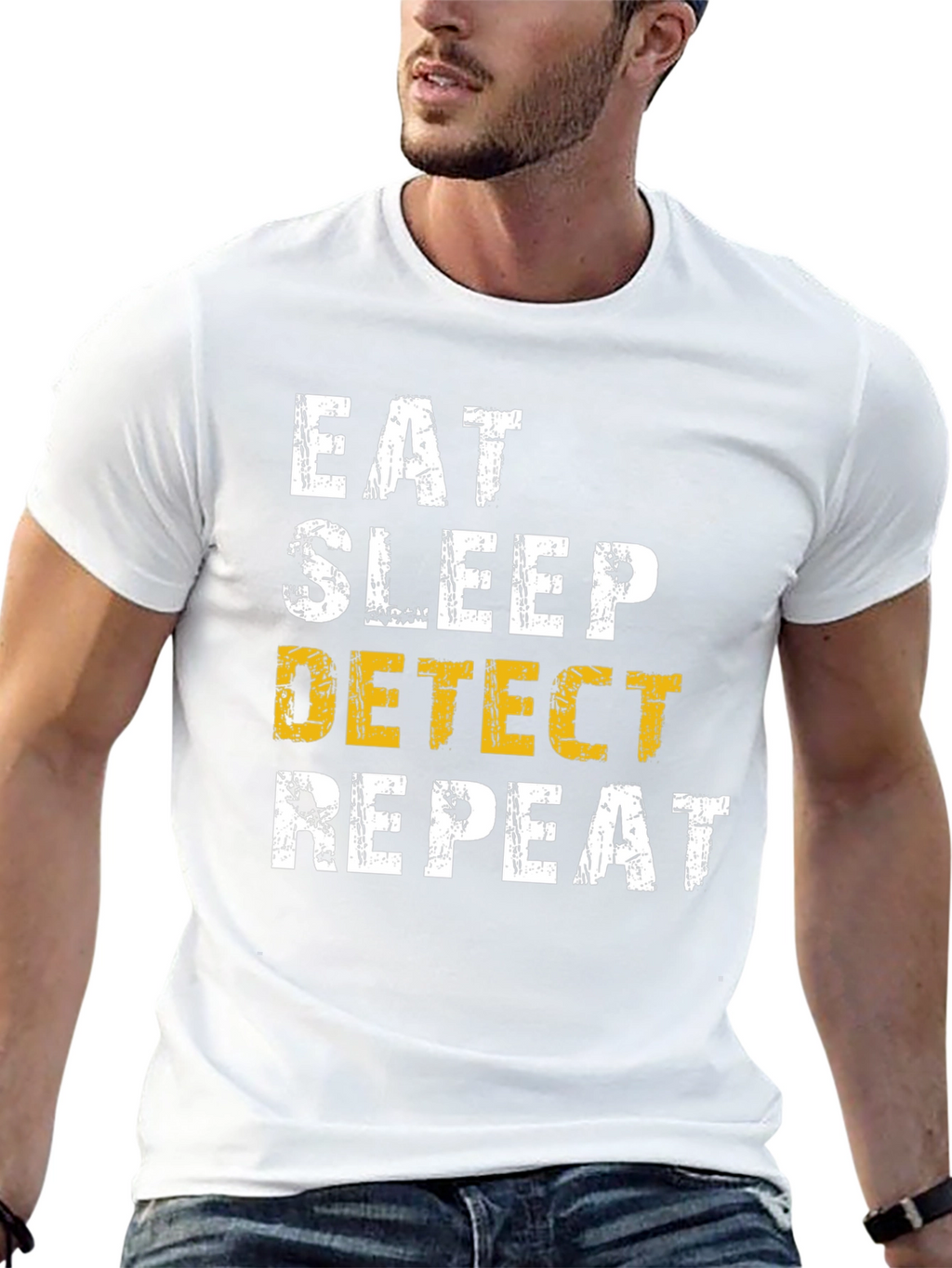 Camiseta Hombre: Come Duerme Detecta Repite