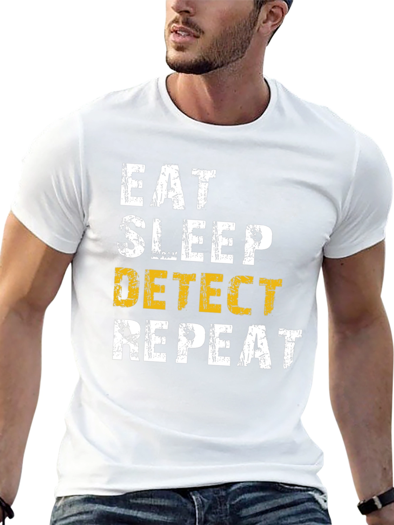 Camiseta Hombre: Come Duerme Detecta Repite
