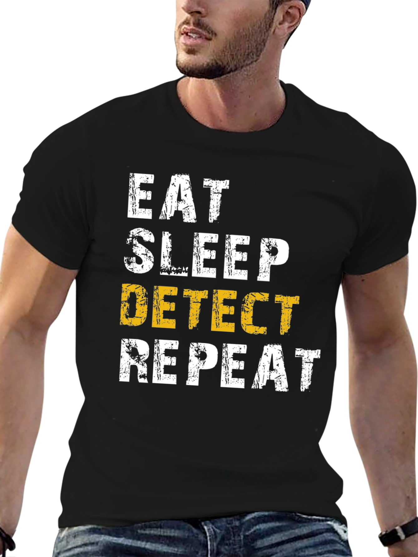 Camiseta Hombre: Come Duerme Detecta Repite