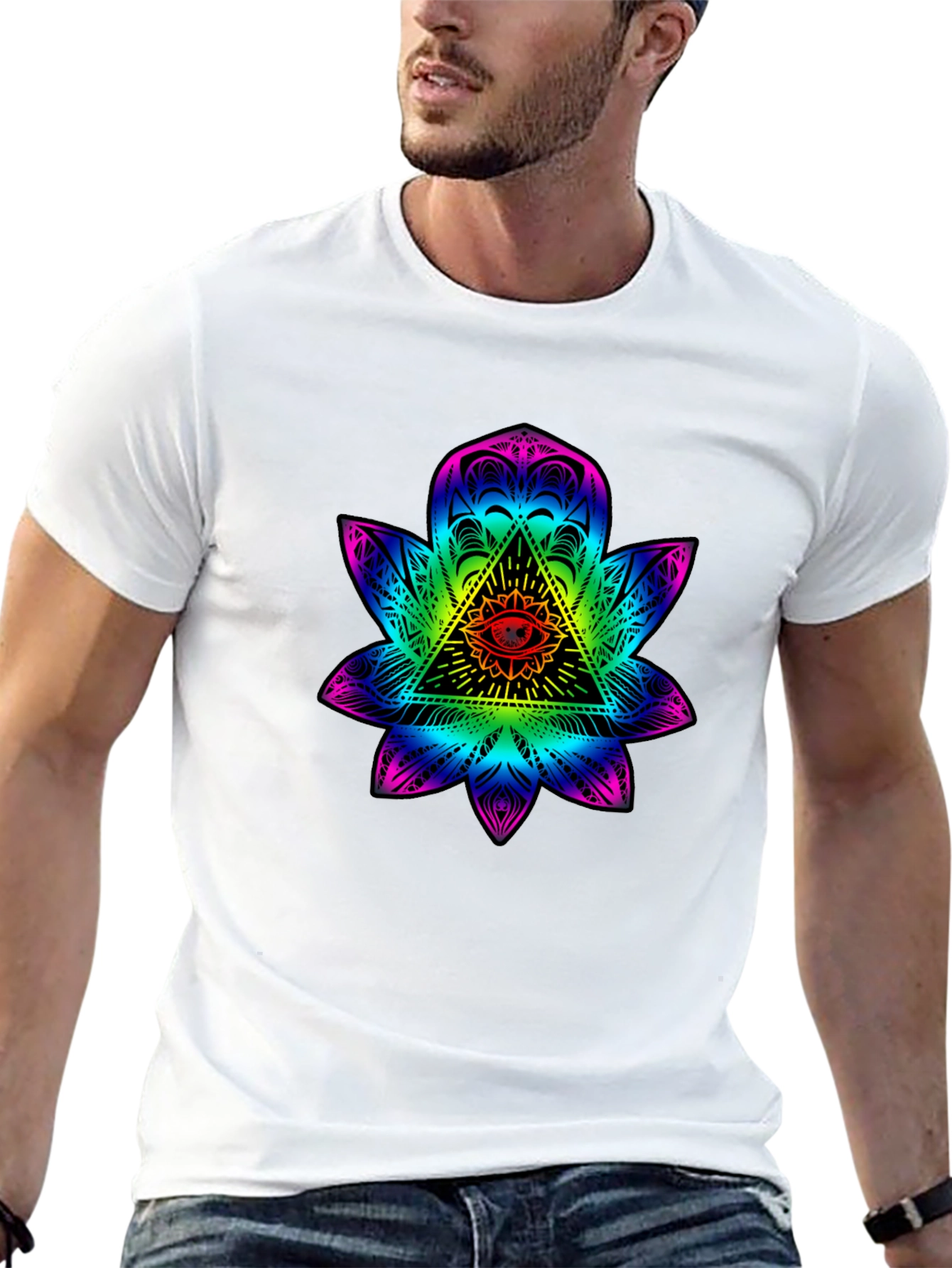 Camiseta Negra con Diseño de Ojo de la Providencia Psicodélico