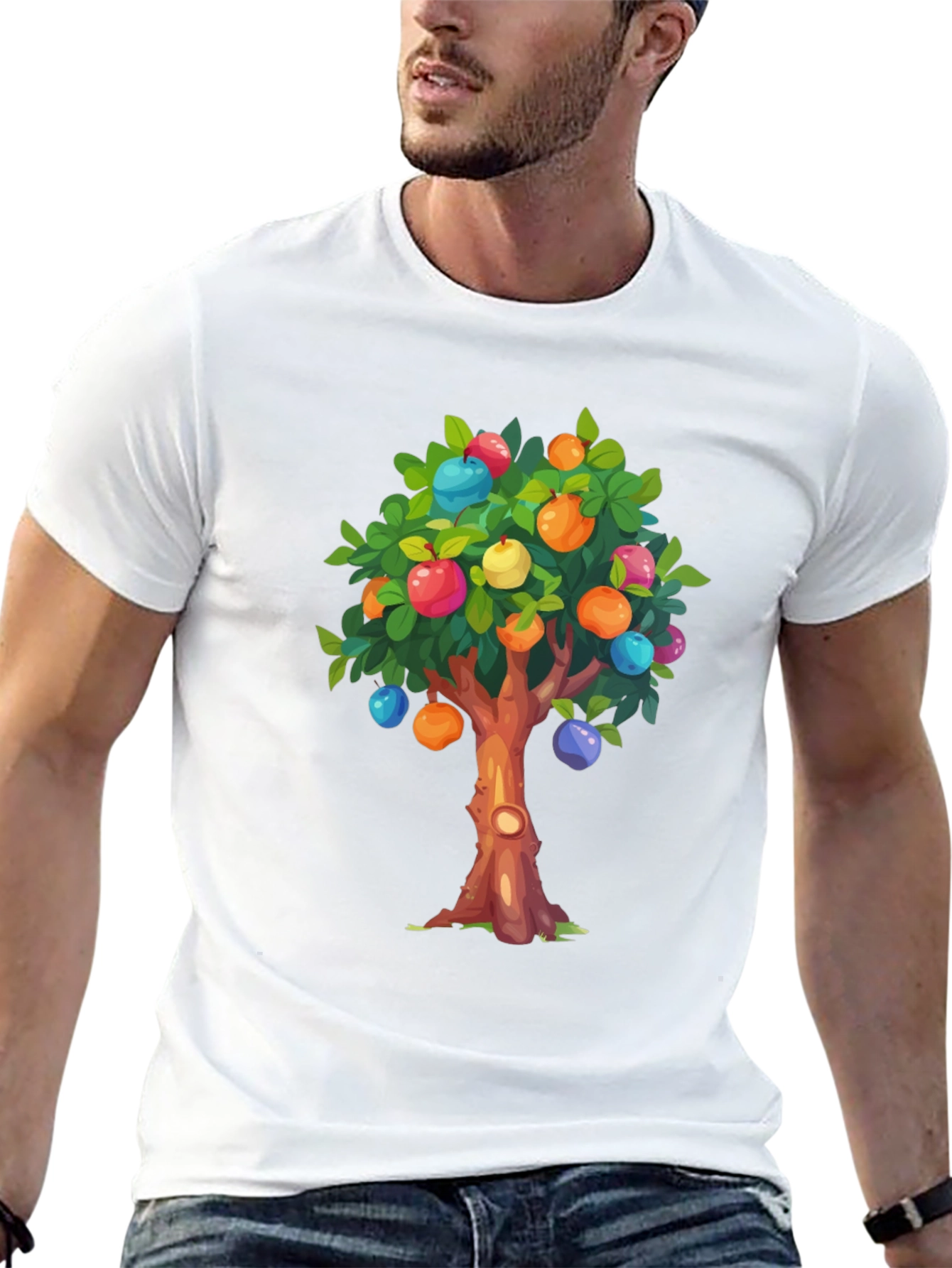 Camiseta Negra con Árbol Frutal de Dibujos Animados