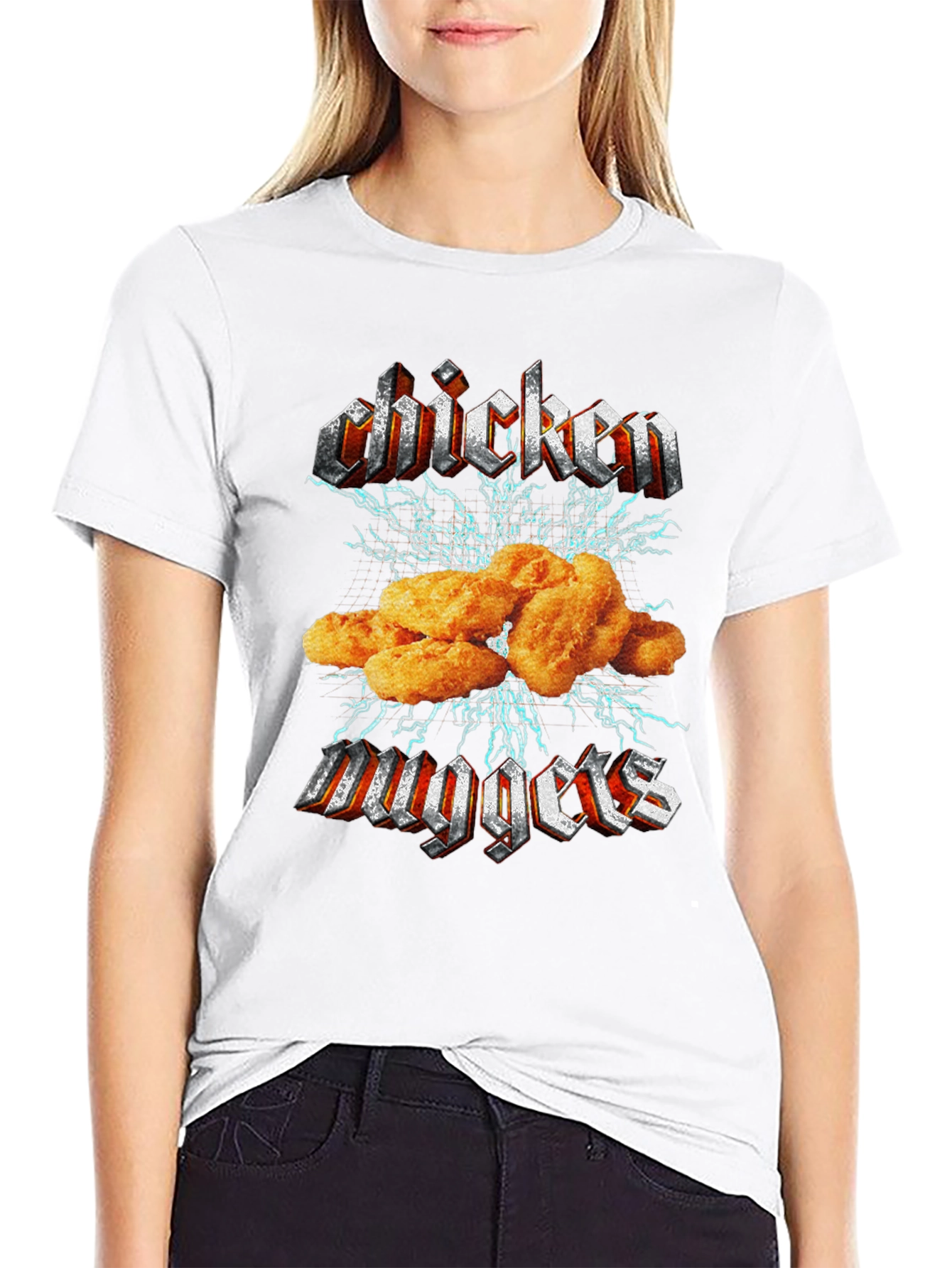 Camiseta Negra Chicken Nuggets Estilo Heavy Metal