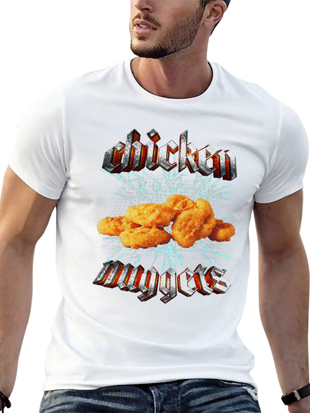 Camiseta Negra Chicken Nuggets Estilo Heavy Metal